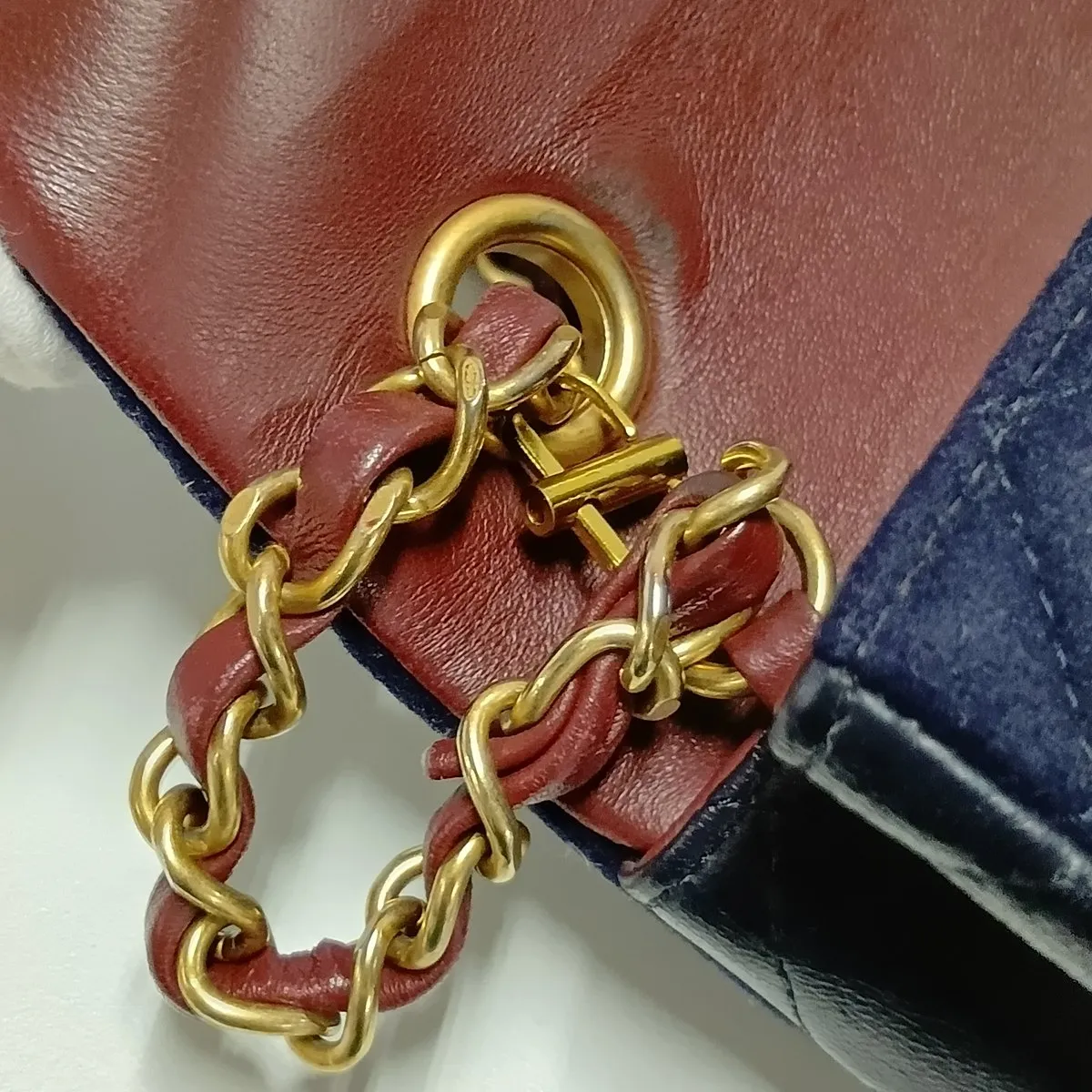 Mini Matelassé 20 Cotton x Leather Single Flap Single Chain Bag Navy x Red Gold Hardware 26225499 (Serial Number in the 26s) Aftermarket Parts Included A69900 — view 15