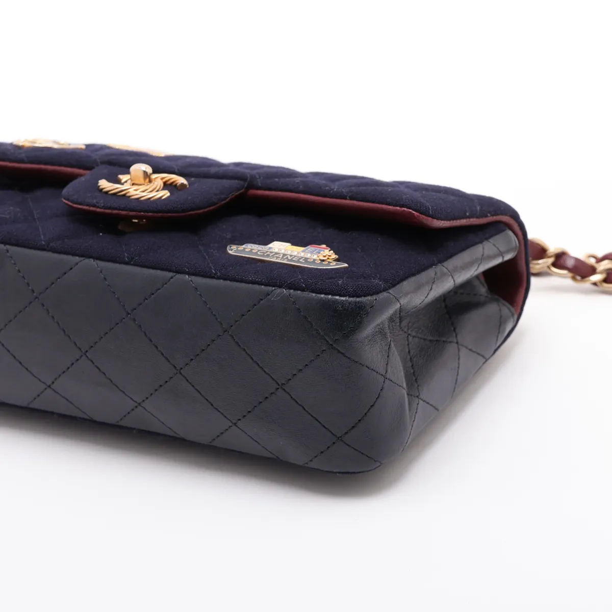 Mini Matelassé 20 Cotton x Leather Single Flap Single Chain Bag Navy x Red Gold Hardware 26225499 (Serial Number in the 26s) Aftermarket Parts Included A69900 — view 3