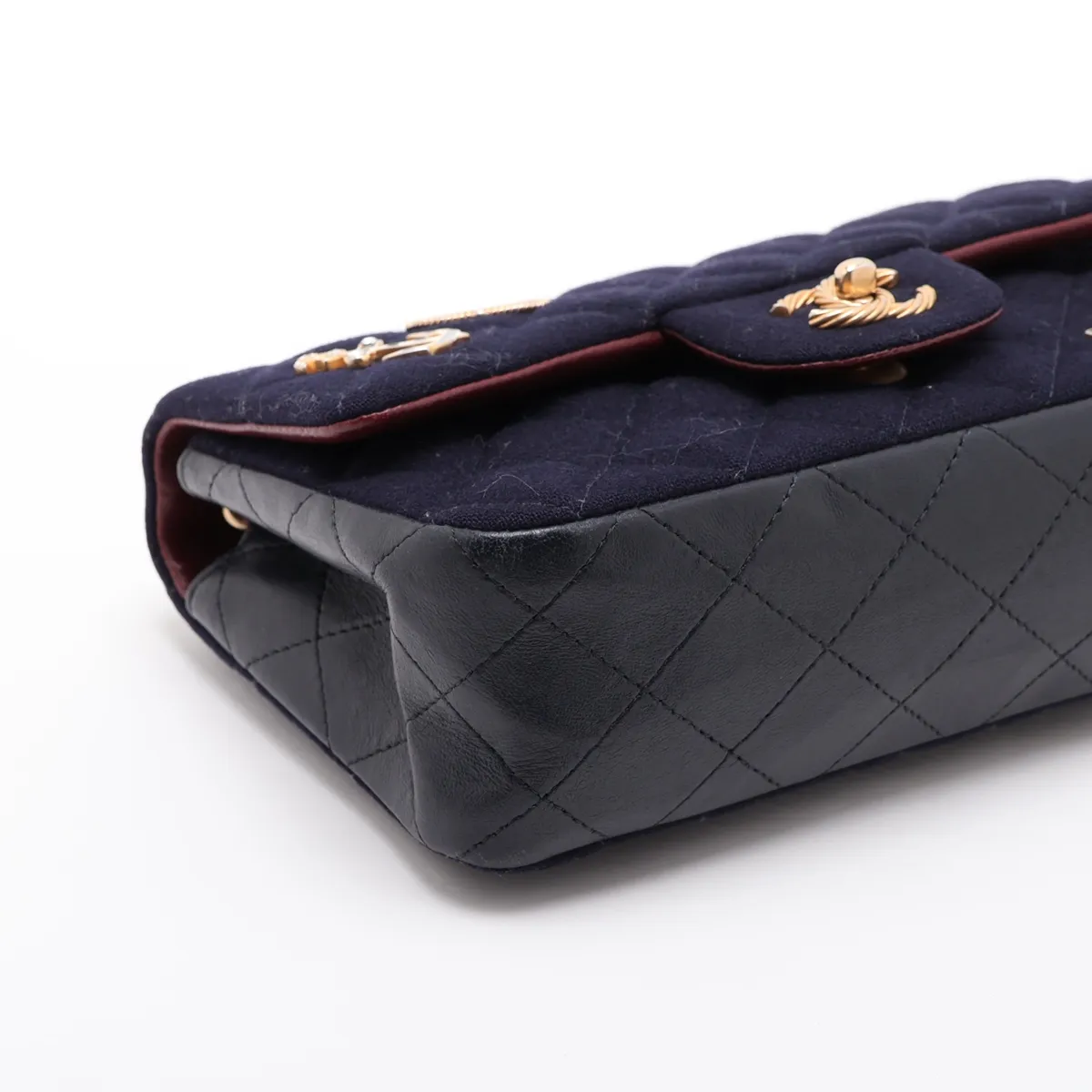 Mini Matelassé 20 Cotton x Leather Single Flap Single Chain Bag Navy x Red Gold Hardware 26225499 (Serial Number in the 26s) Aftermarket Parts Included A69900 — view 4