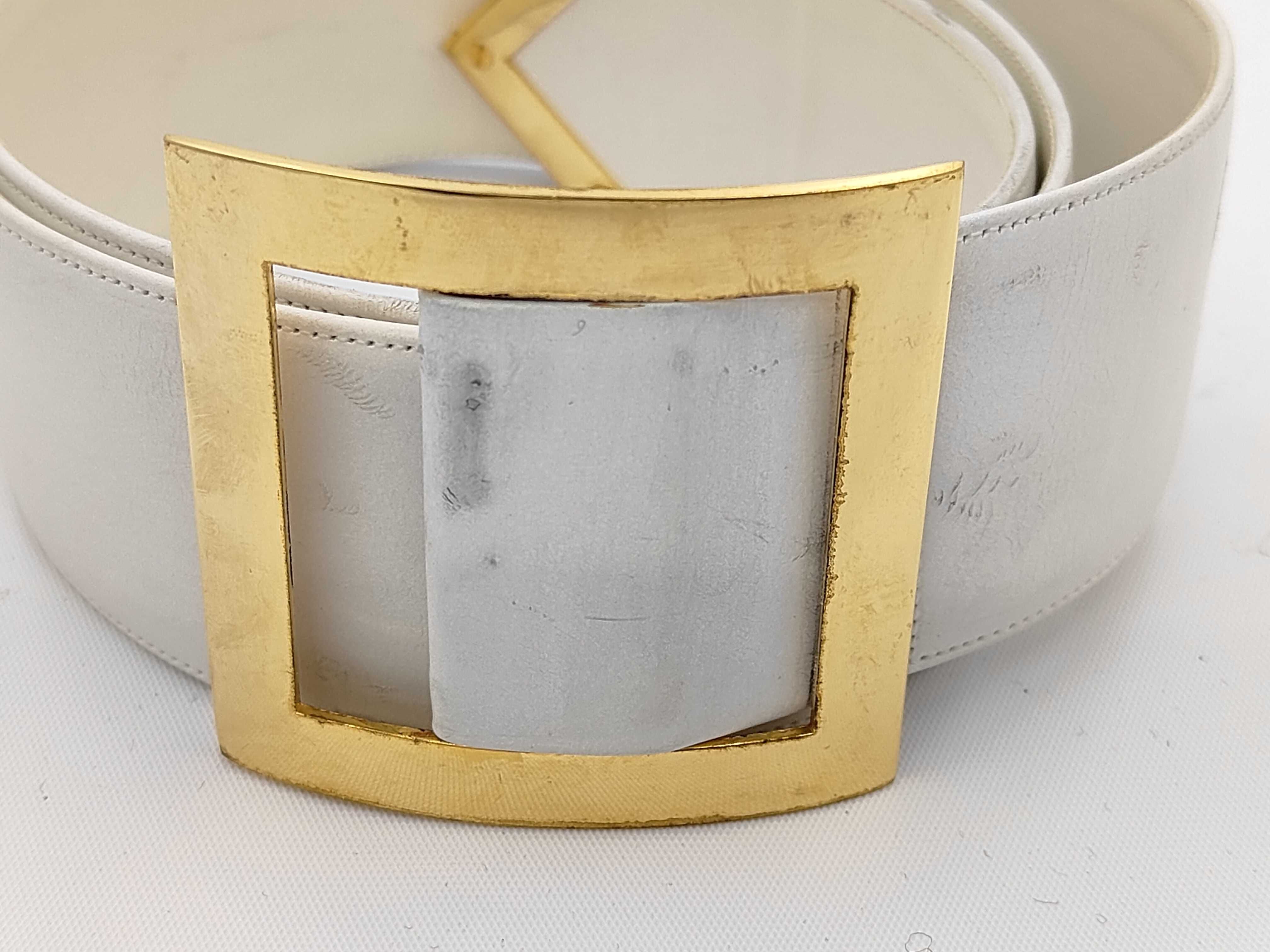 White Leather Belt with Coco Logo — view 2