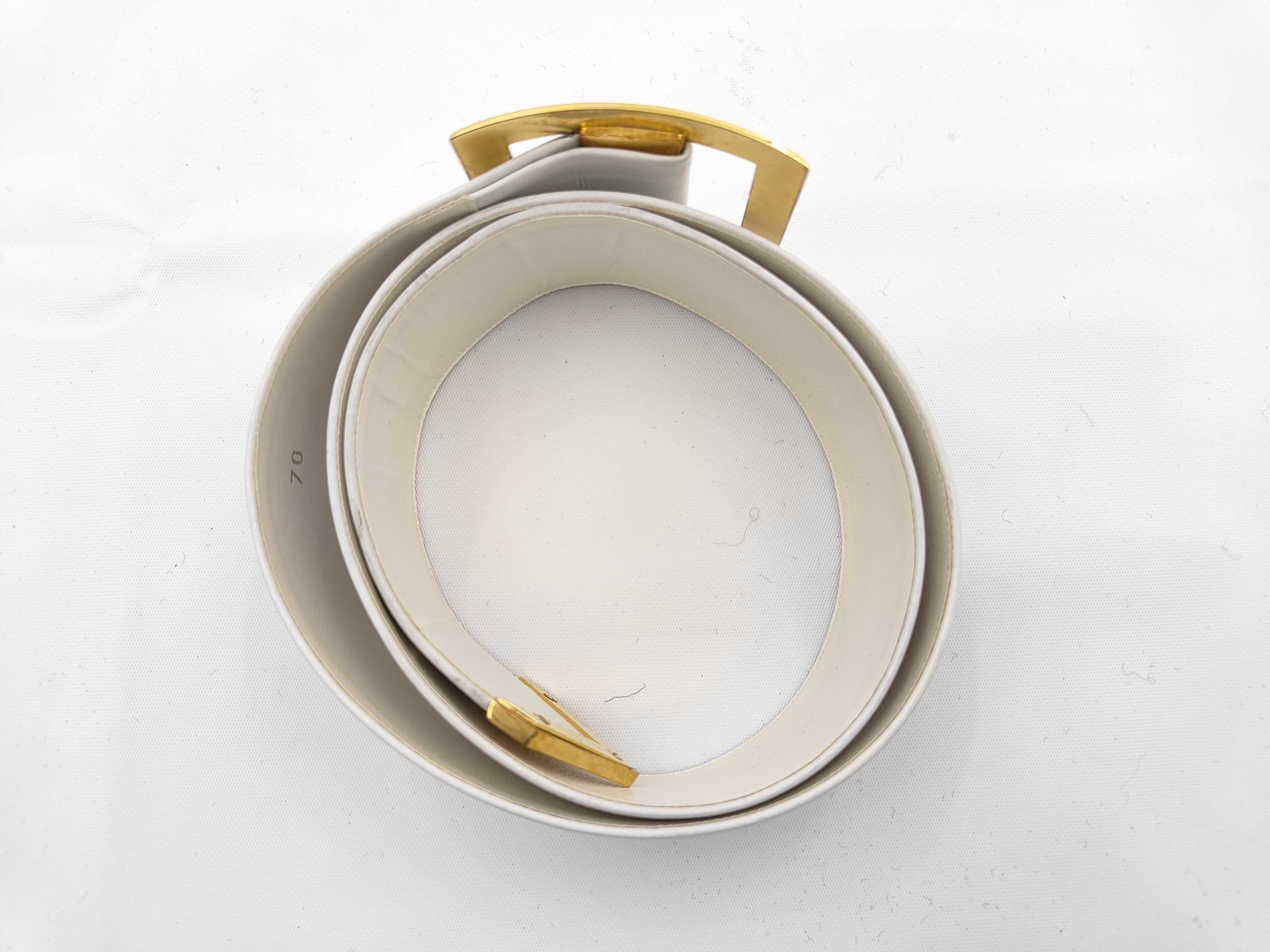 White Leather Belt with Coco Logo — view 3