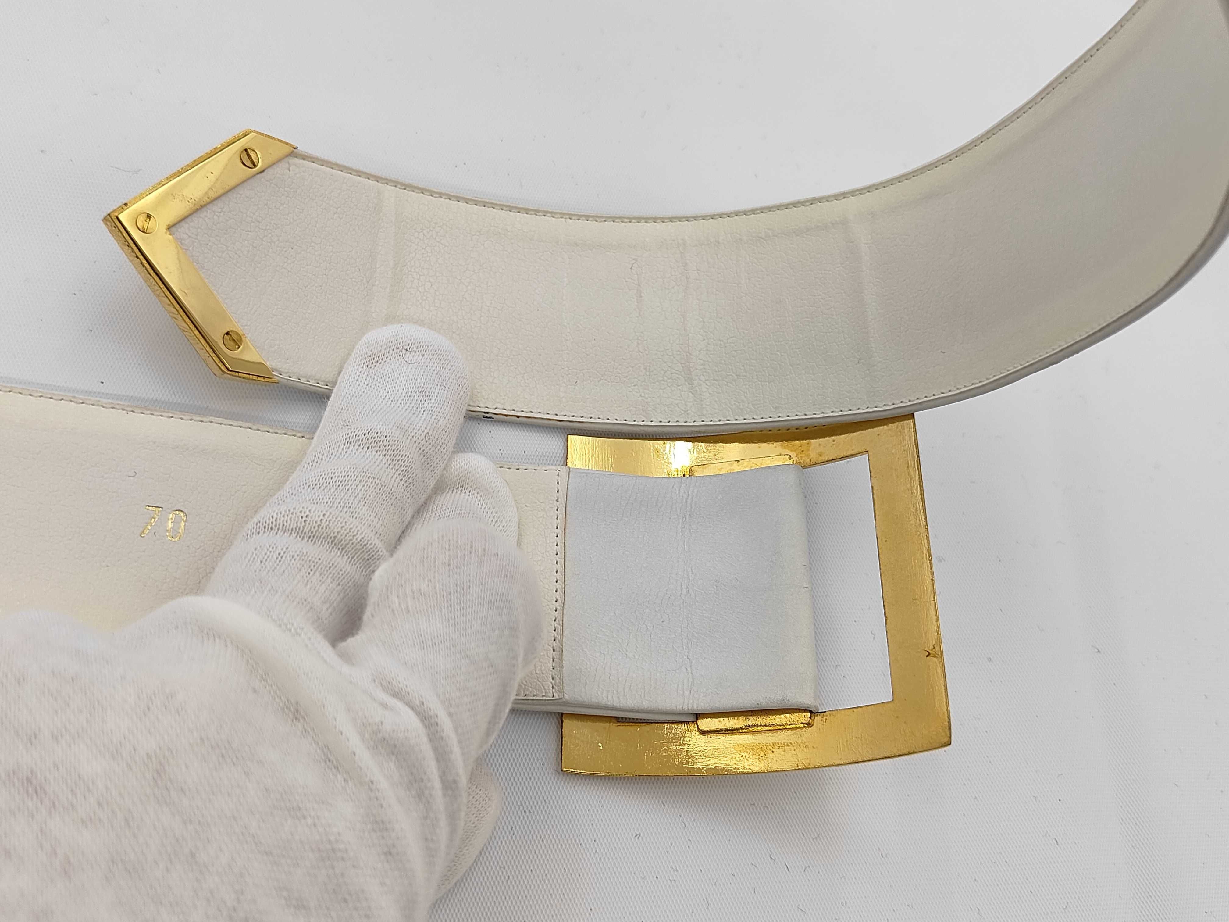White Leather Belt with Coco Logo — view 4