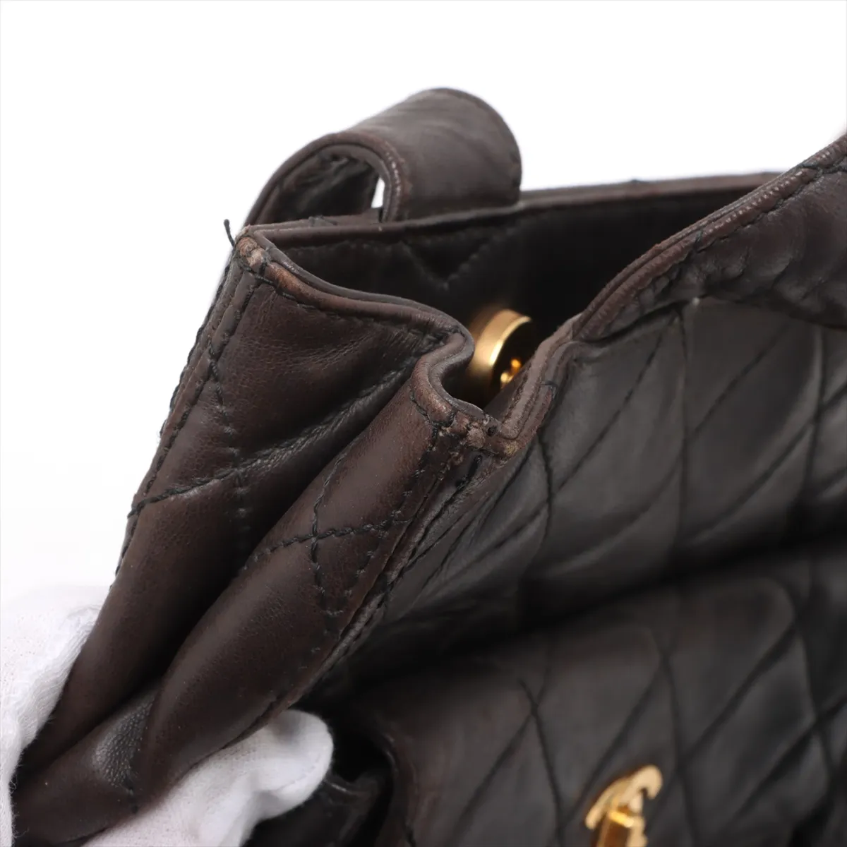 Matelasse Lambskin Tote Bag Brown Gold Hardware 4274520 No. 4 — view 14
