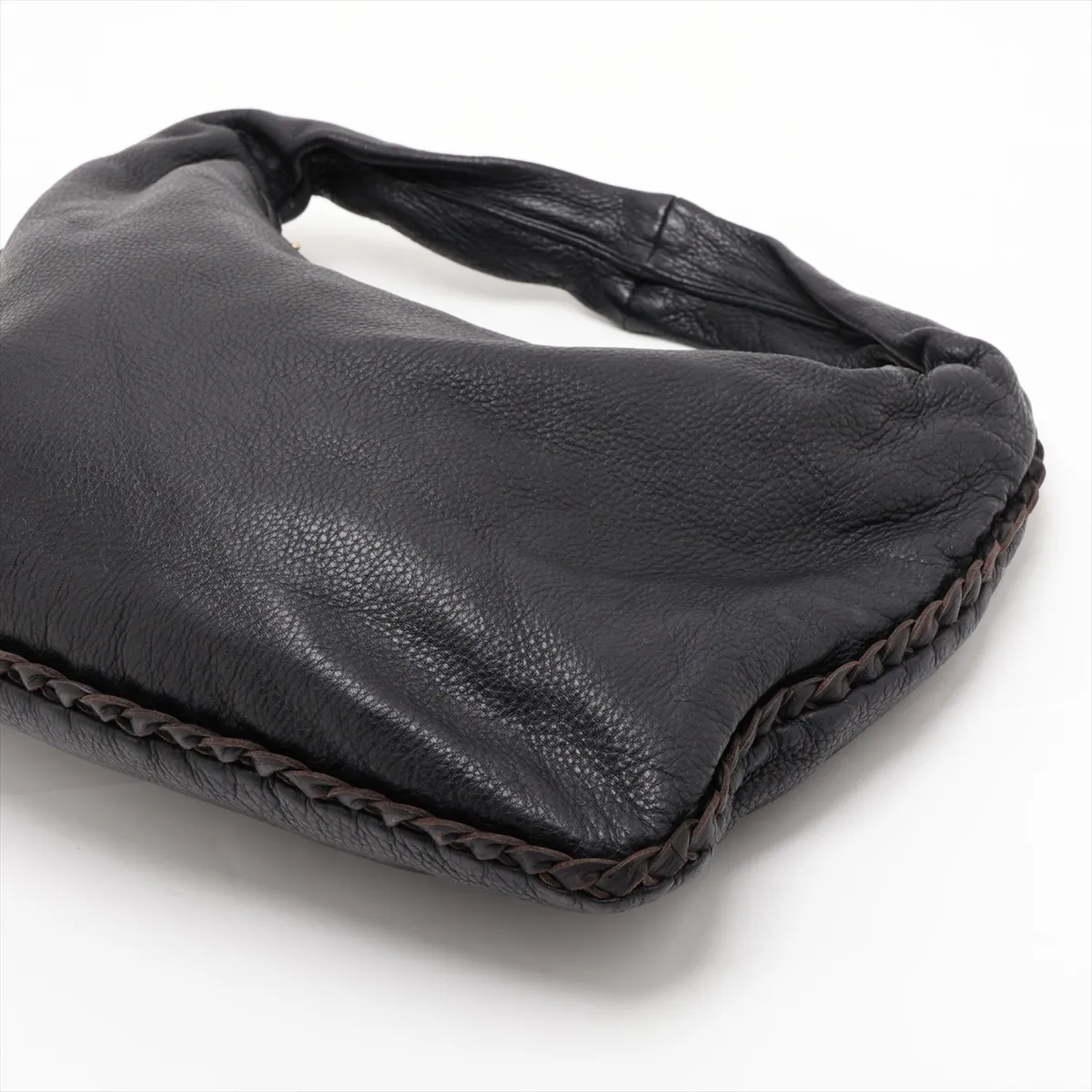 Hobo Leather Shoulder Bag, Black — view 3