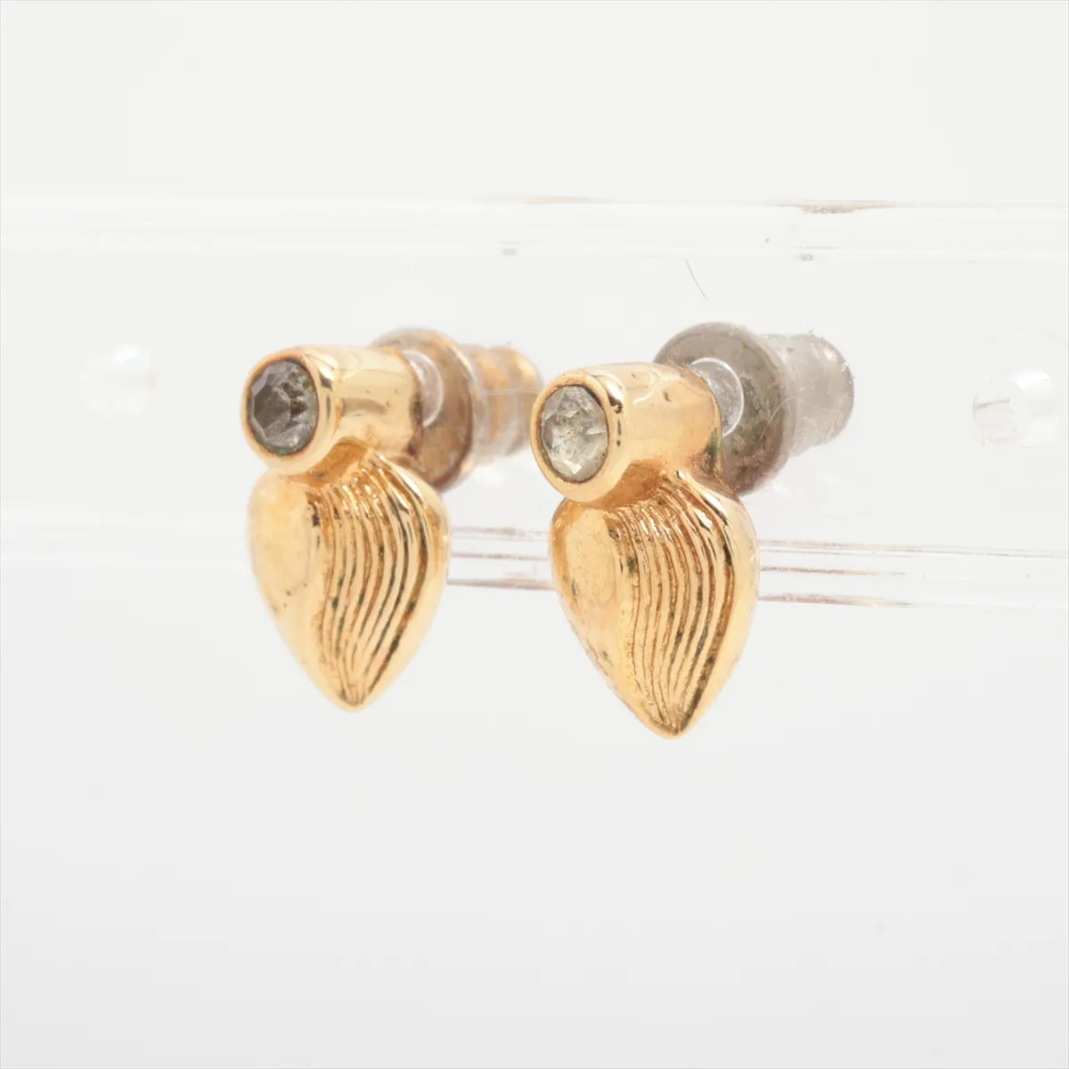 earrings (for both ears), GP x rhinestone, gold, dents, — view 3