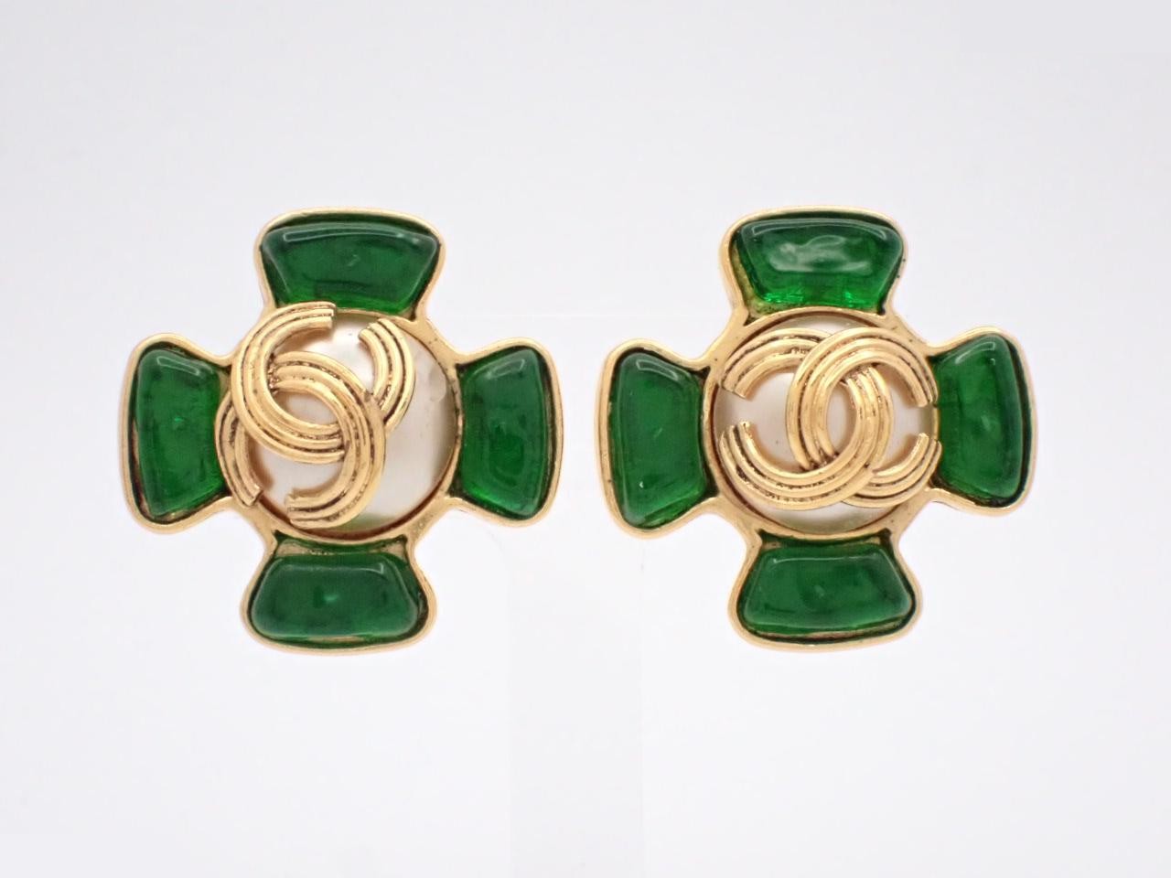 Earrings, Gripoix Green, Faux Pearl, 94A
