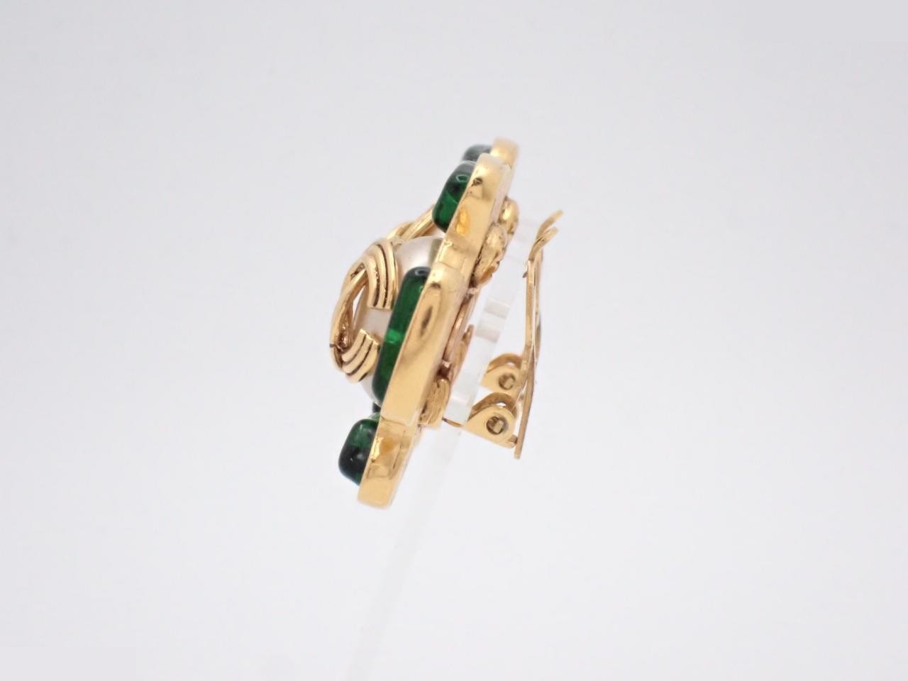 Earrings, Gripoix Green, Faux Pearl, 94A — view 3