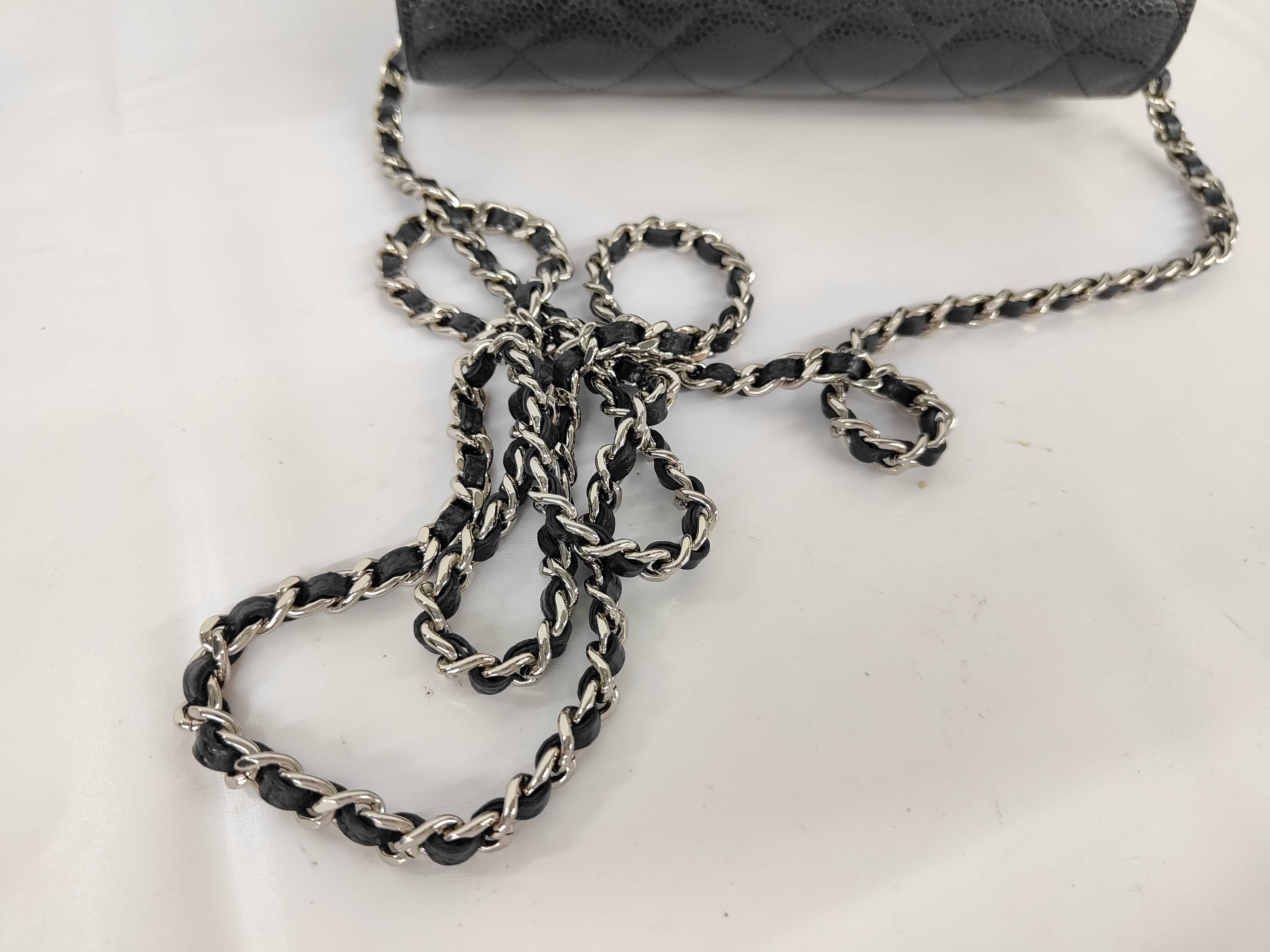 Matelassé Chain Wallet, Series 23, Caviar Leather, Black, Silver Hardware, Shoulder Bag — view 3