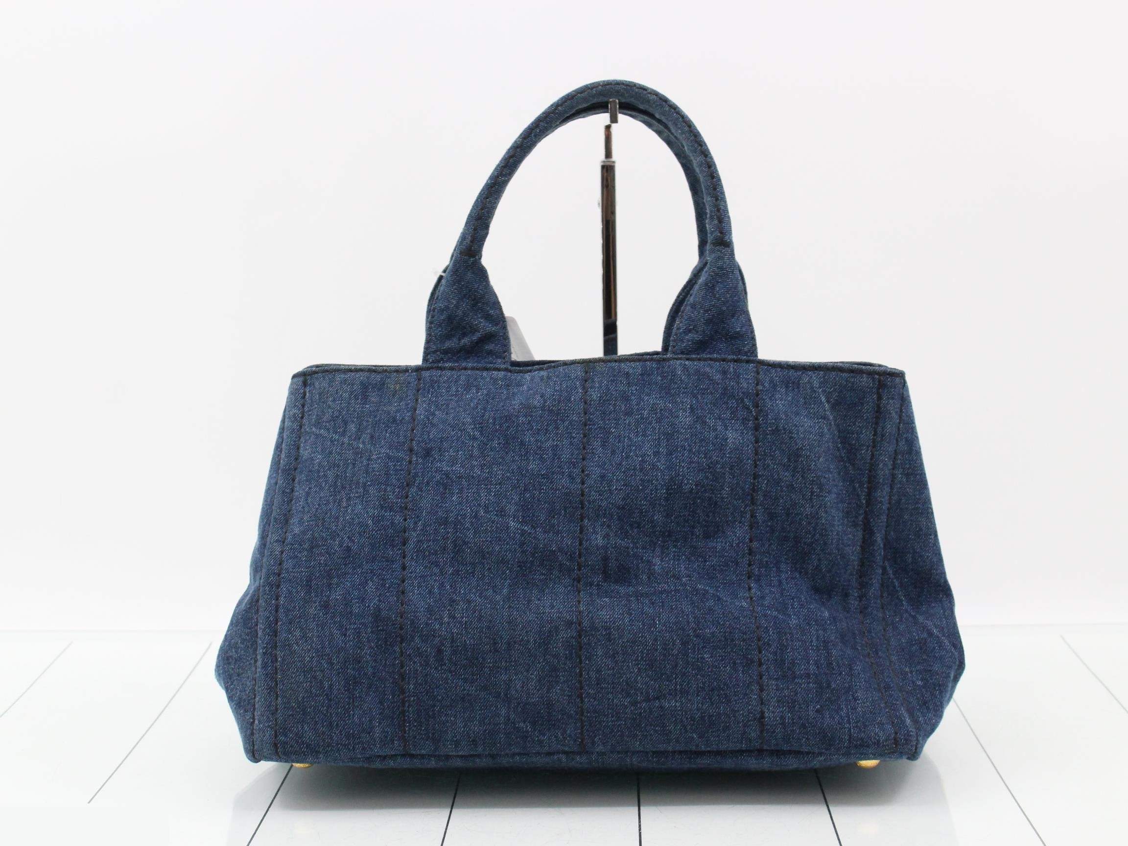 Canapa Tote Bag, Denim/Leather, Blue — view 2