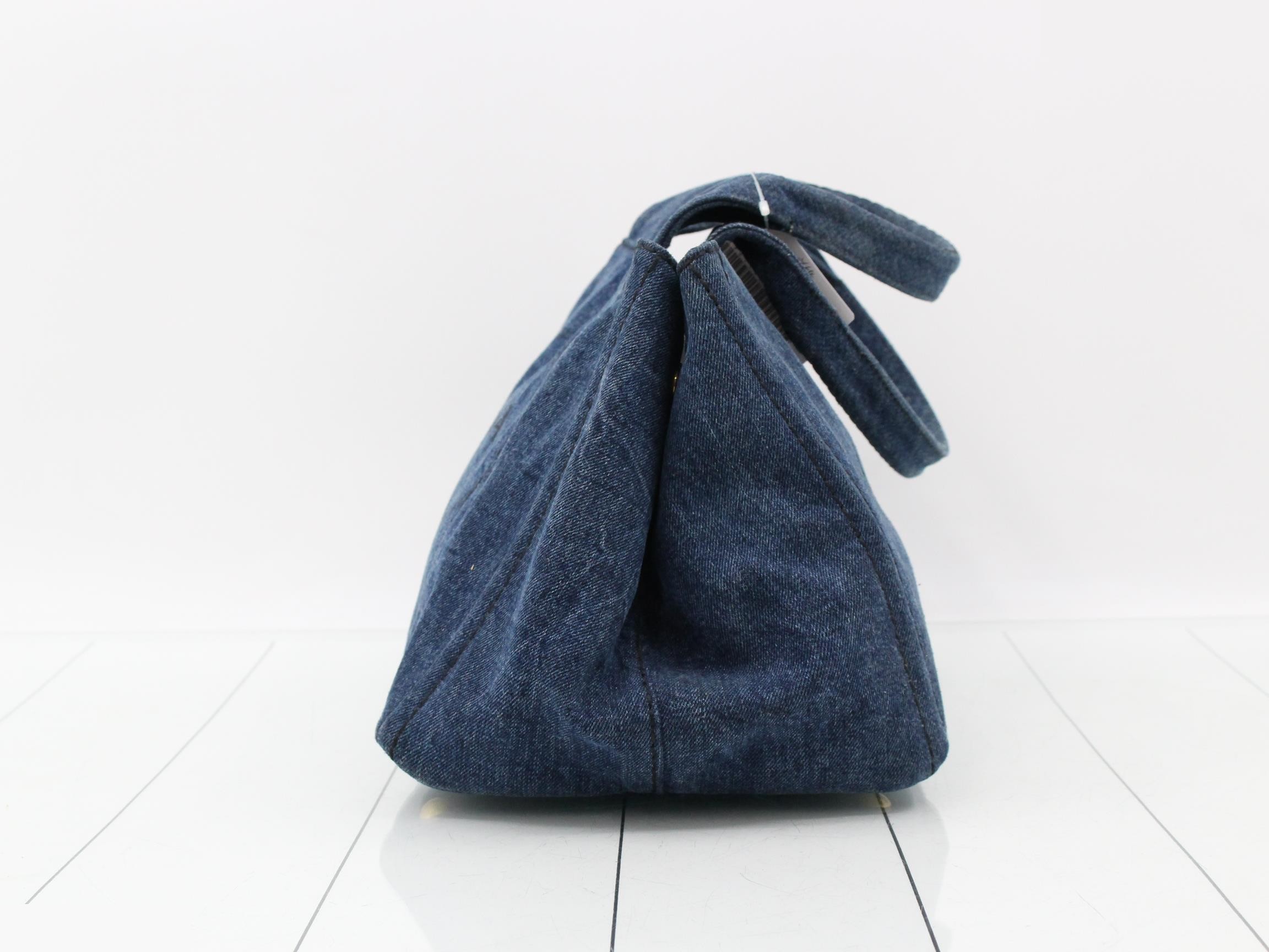 Canapa Tote Bag, Denim/Leather, Blue — view 3