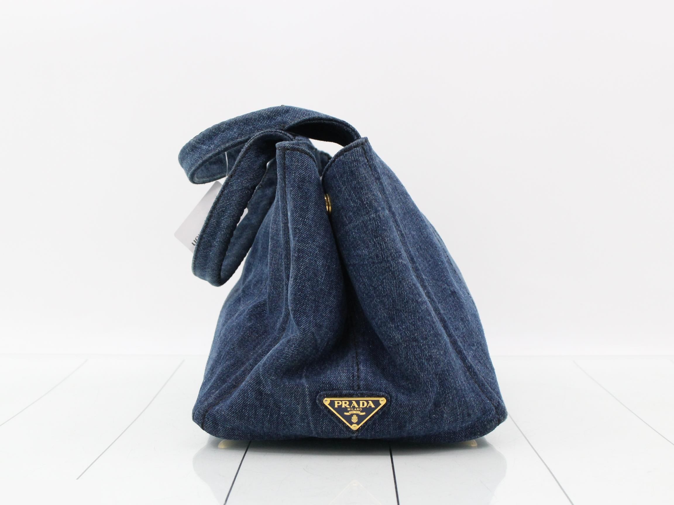 Canapa Tote Bag, Denim/Leather, Blue — view 4