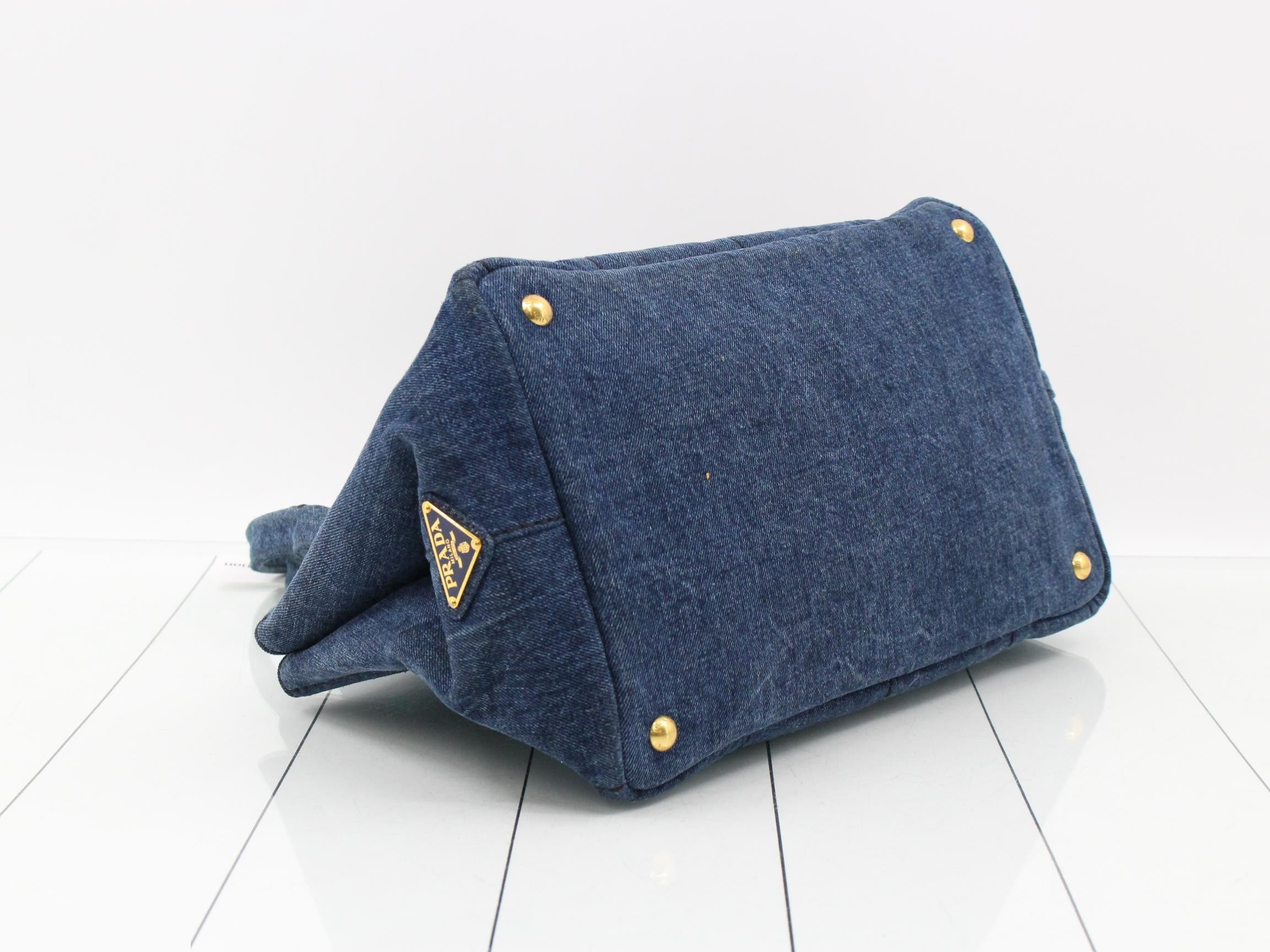 Canapa Tote Bag, Denim/Leather, Blue — view 5