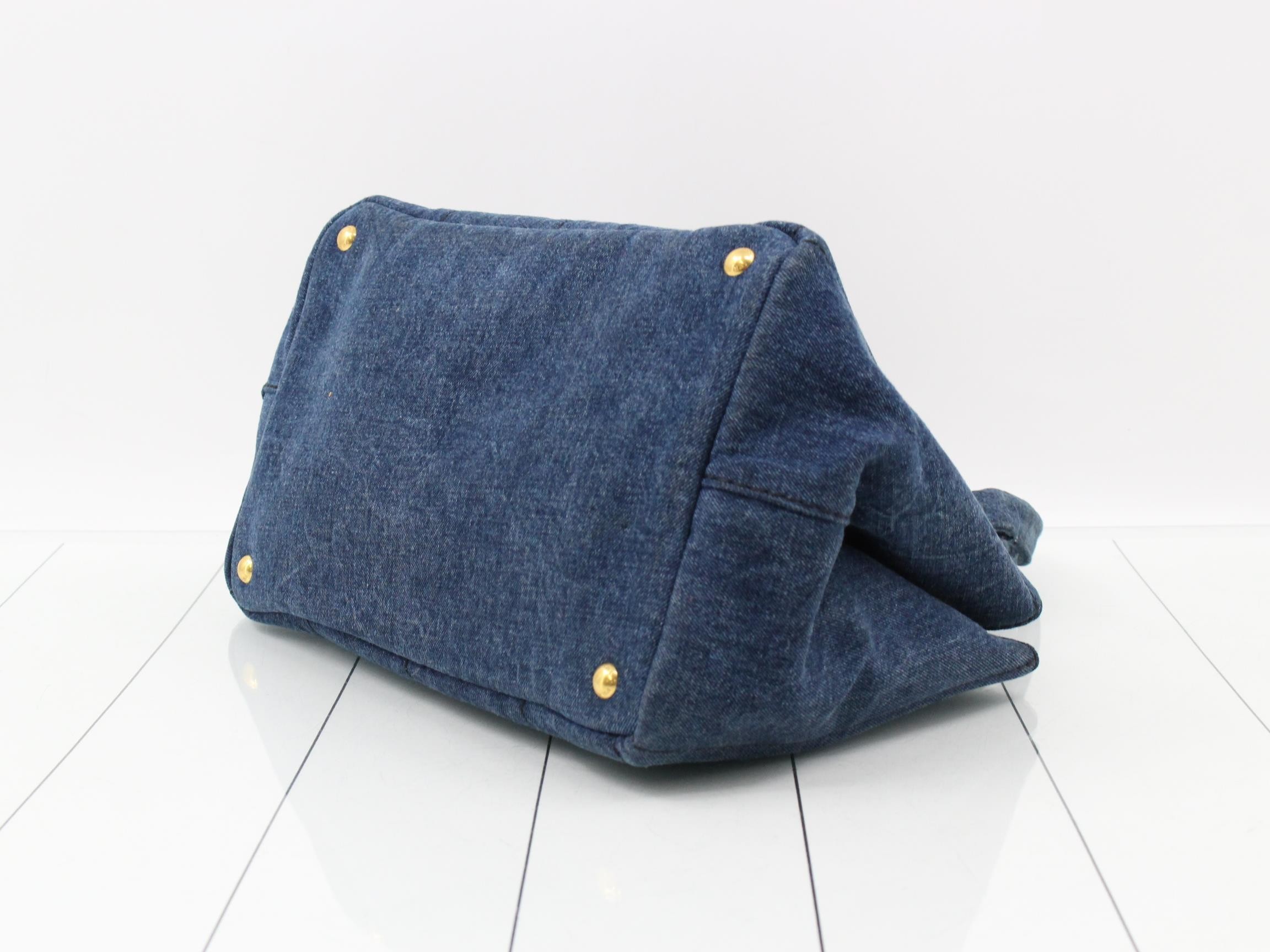 Canapa Tote Bag, Denim/Leather, Blue — view 6