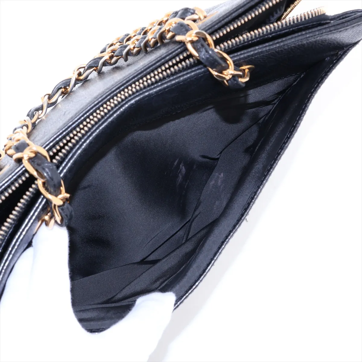 Logo Caviar Skin Chain Shoulder Bag, Black with Gold Hardware, 5094962 (Serial Number 5) — view 11