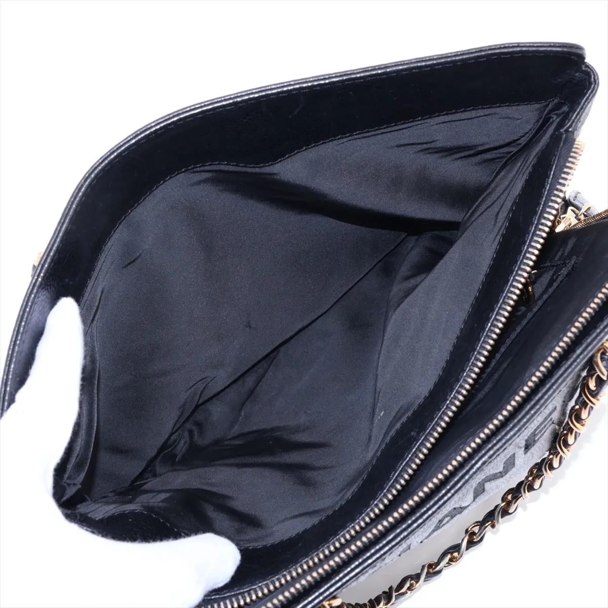 Logo Caviar Skin Chain Shoulder Bag, Black with Gold Hardware, 5094962 (Serial Number 5) — view 12