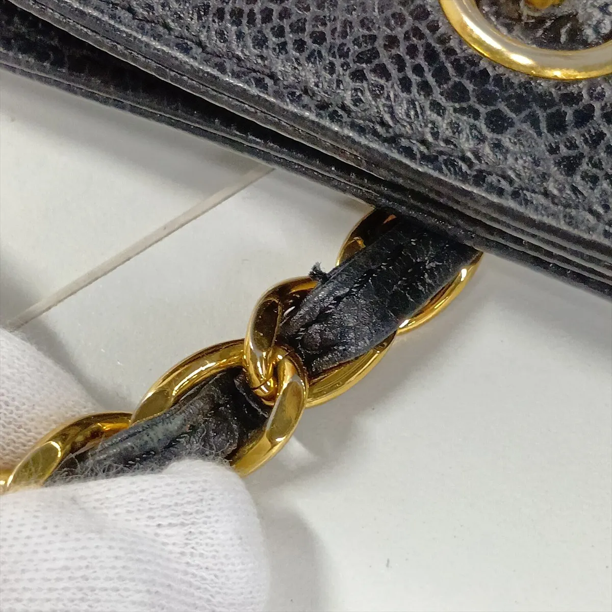 Logo Caviar Skin Chain Shoulder Bag, Black with Gold Hardware, 5094962 (Serial Number 5) — view 14