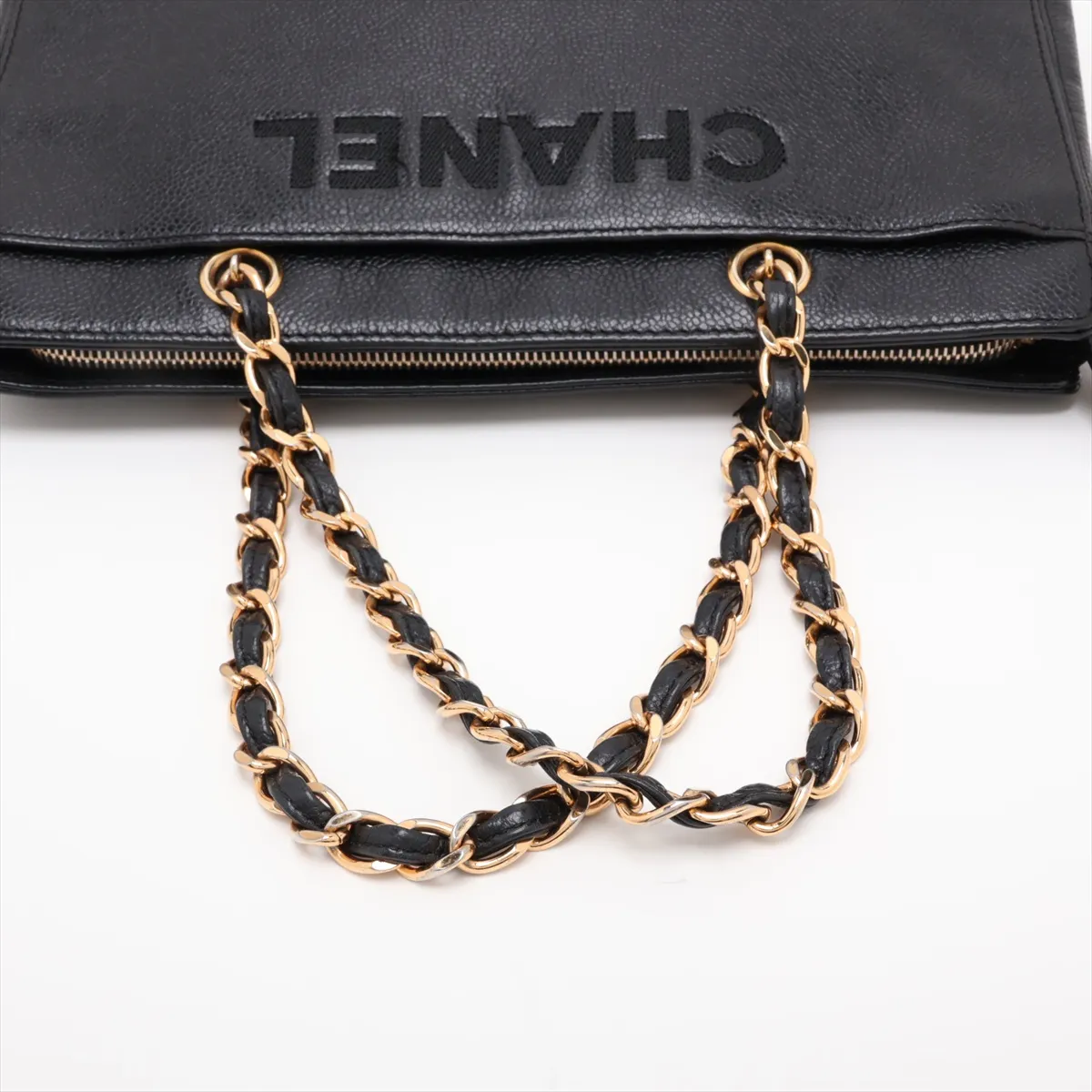 Logo Caviar Skin Chain Shoulder Bag, Black with Gold Hardware, 5094962 (Serial Number 5) — view 5