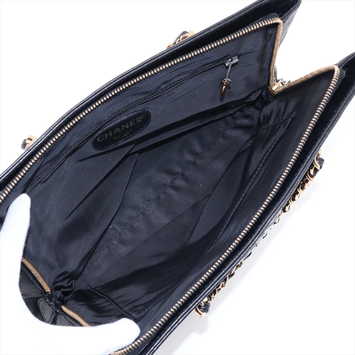 Logo Caviar Skin Chain Shoulder Bag, Black with Gold Hardware, 5094962 (Serial Number 5) — view 7