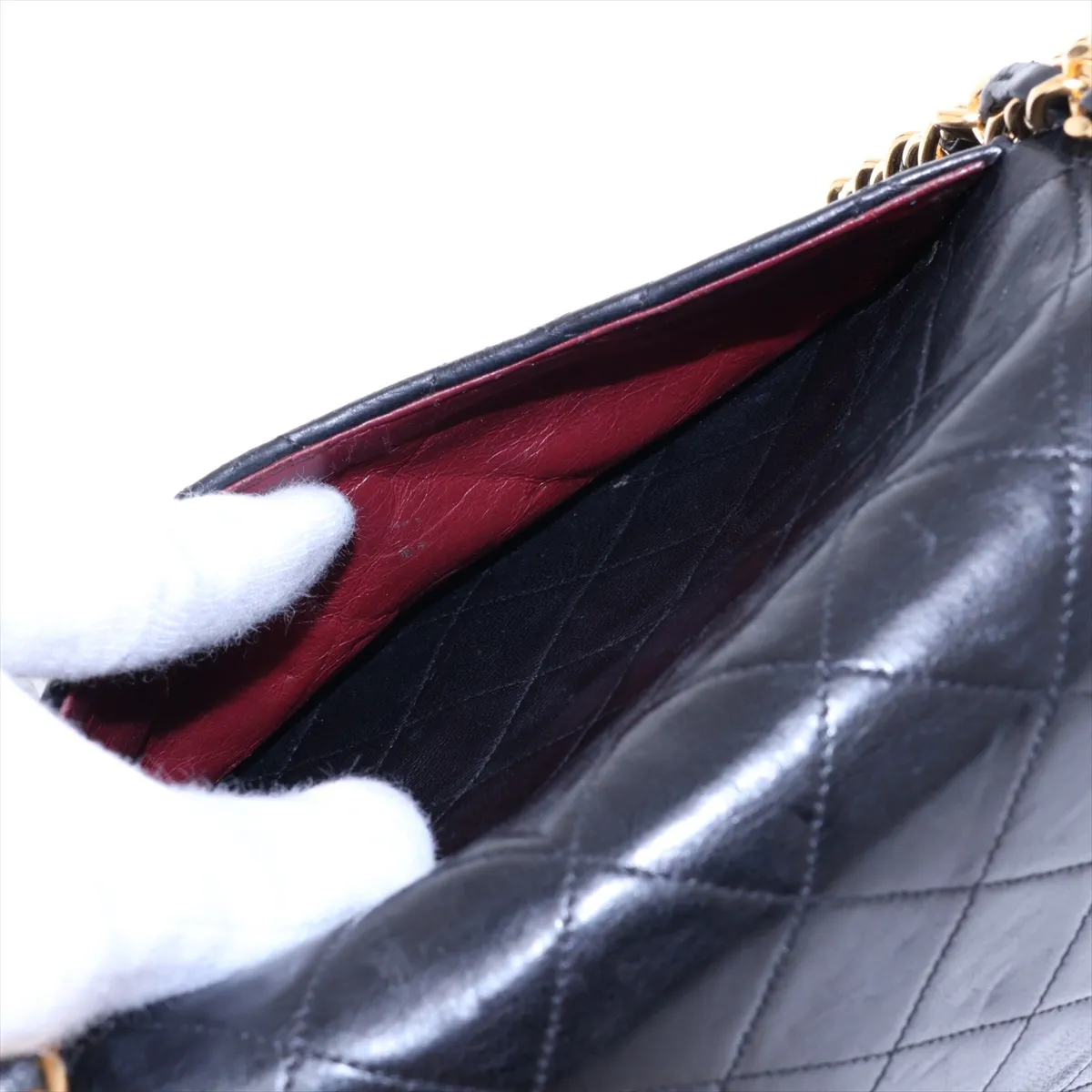 Matelassé Lambskin Double Flap Double Chain Bag, Black with Gold Hardware, Item No. 1246675 (Serial Number 1) — view 11