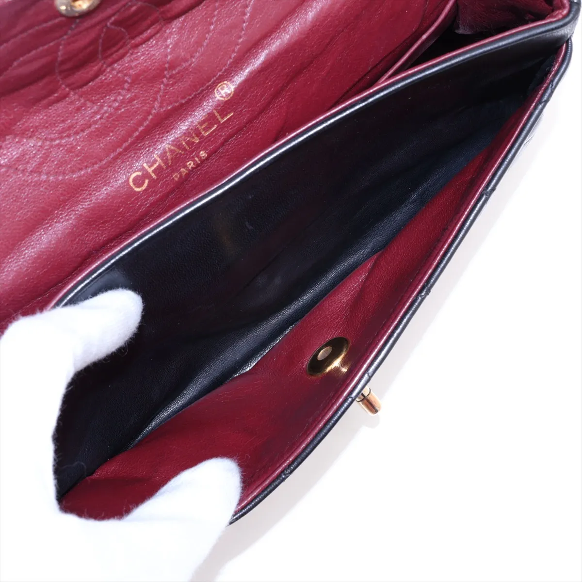 Matelassé Lambskin Double Flap Double Chain Bag, Black with Gold Hardware, Item No. 1246675 (Serial Number 1) — view 8
