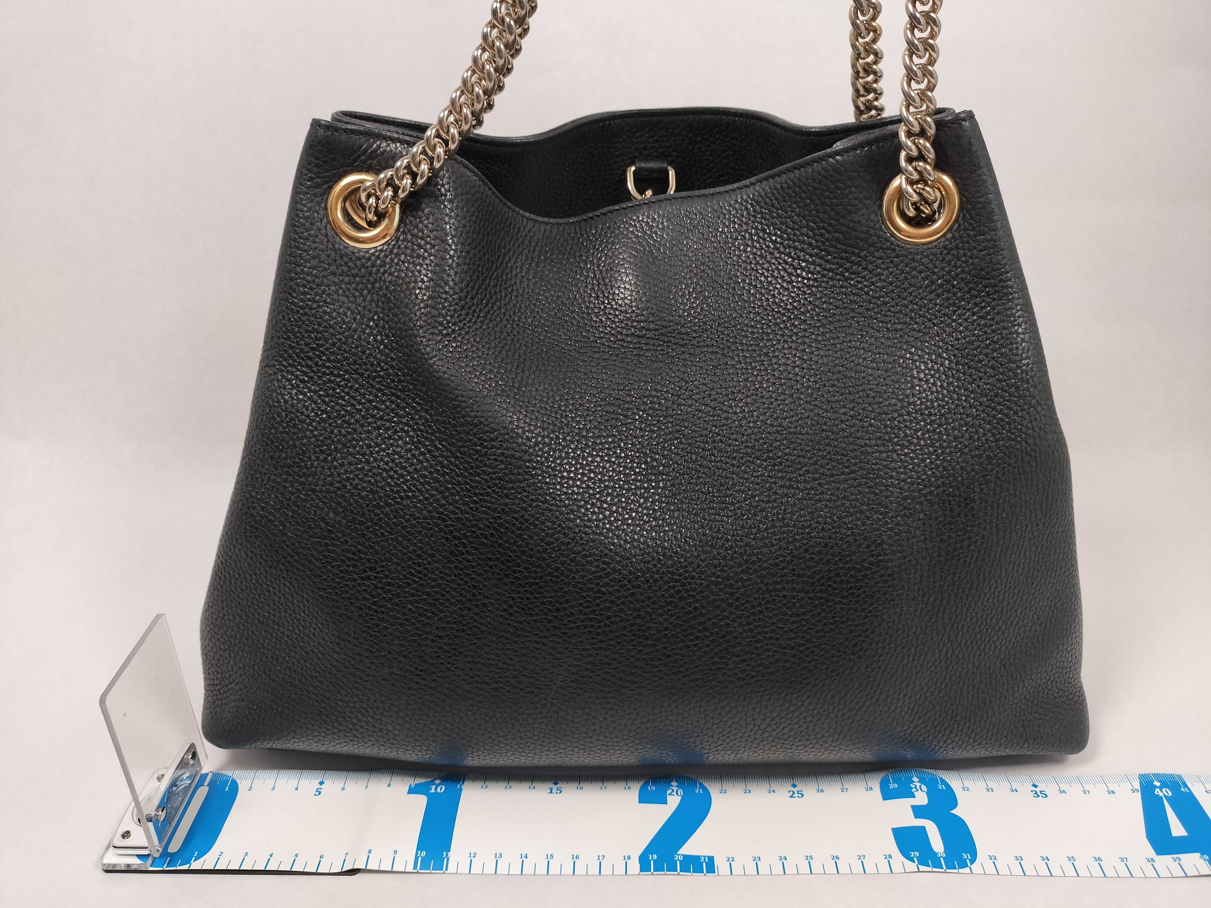 Soho Tote Bag, Chain Tote Bag 536196, Black Leather — view 2