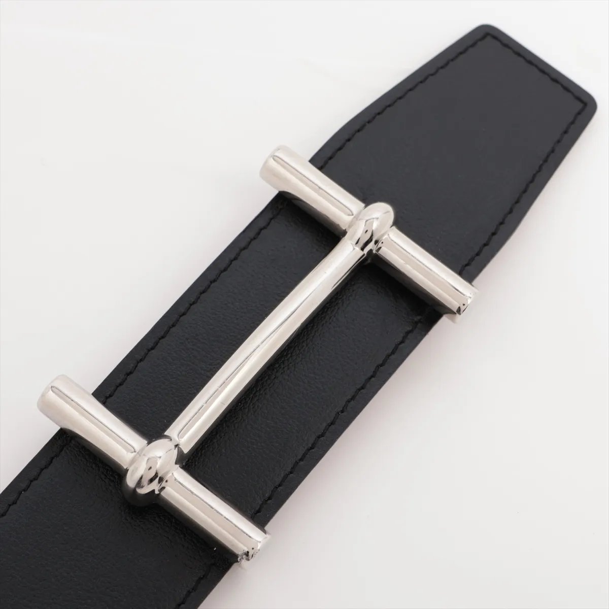H d'Ancre W:2024 Belt, Size 80, Box Calf x Togo Leather, Black x Gold. Shows signs of wear including — view 2