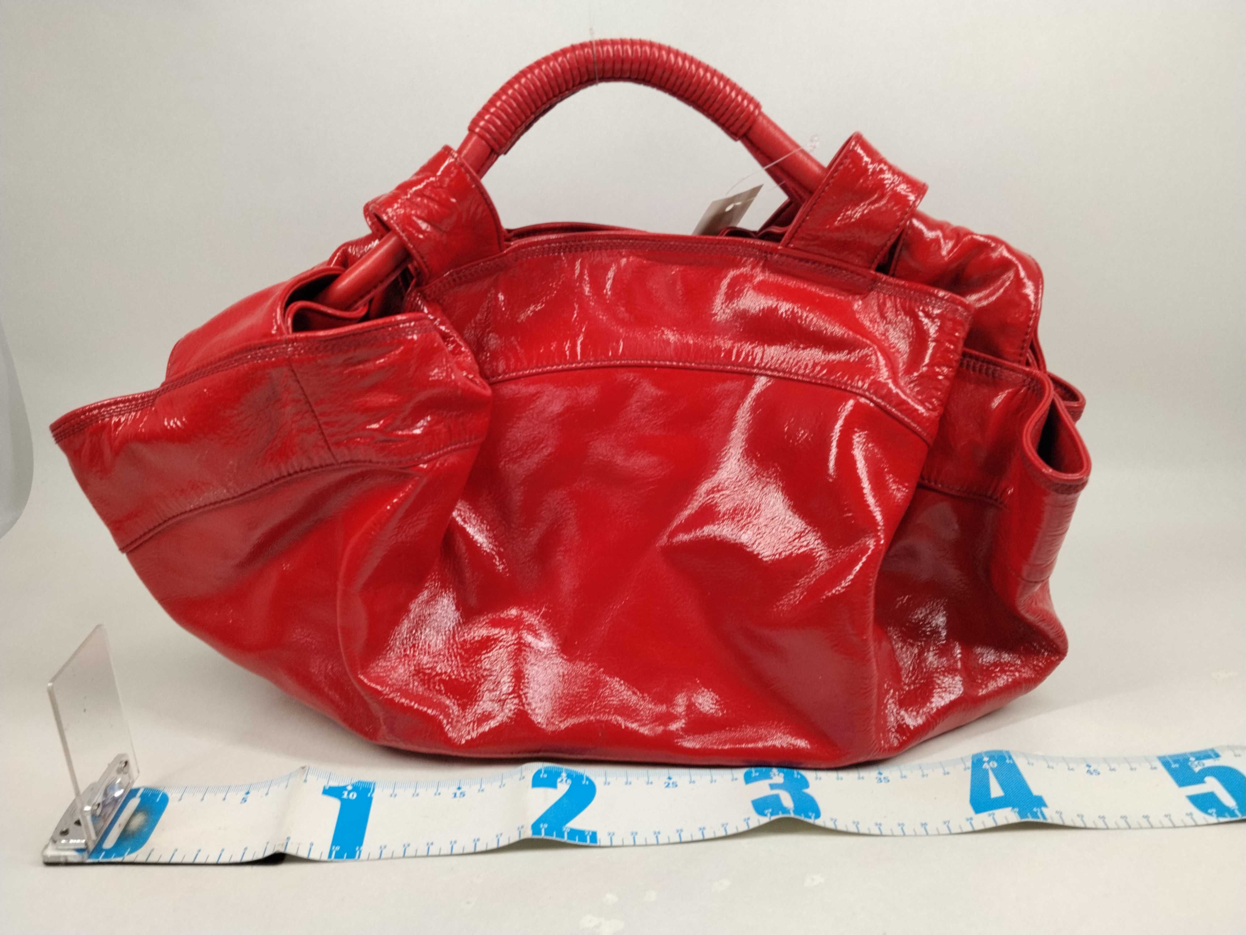 Nappa Aire Enamel Handbag, Red — view 2