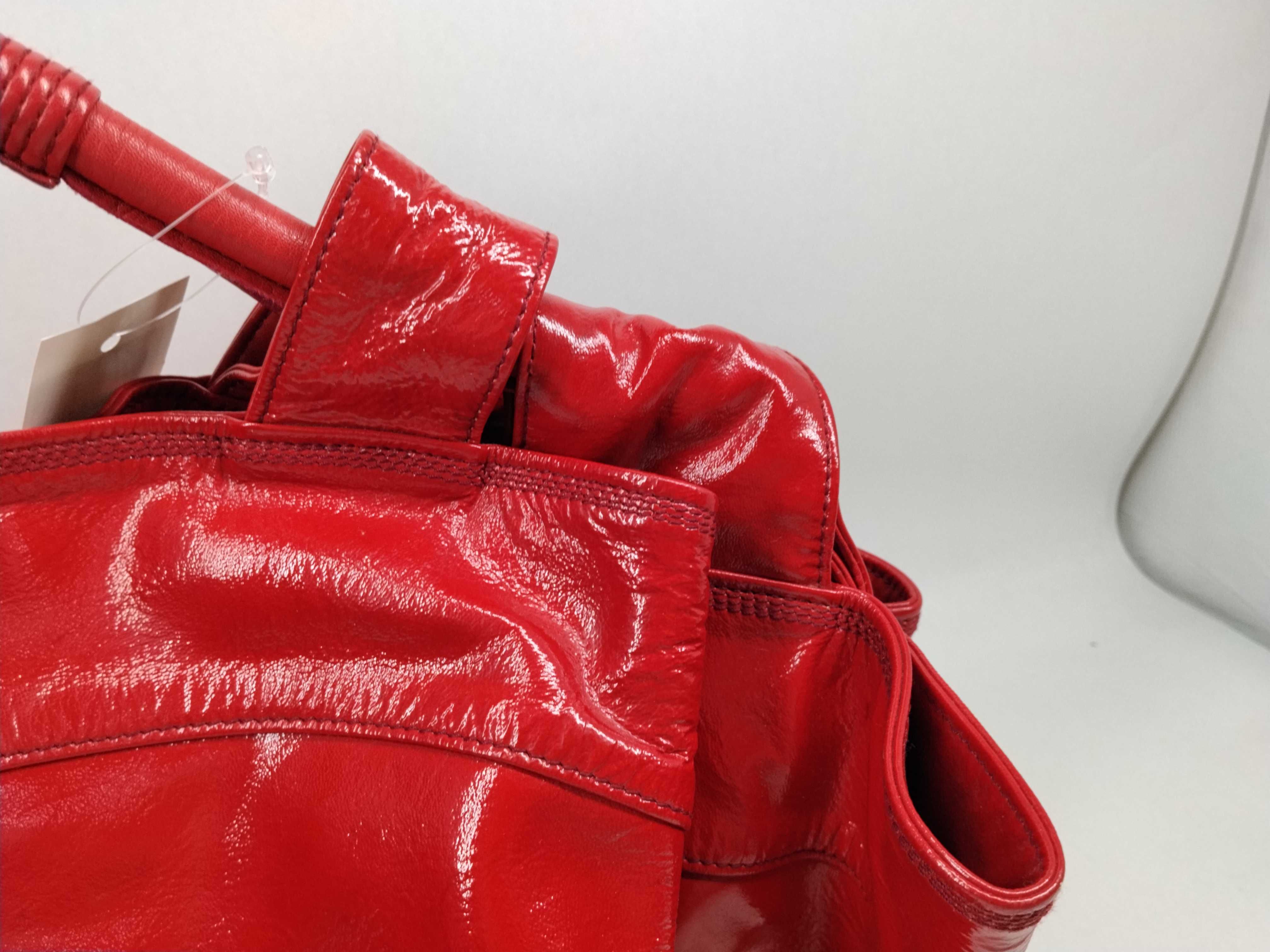 Nappa Aire Enamel Handbag, Red — view 3