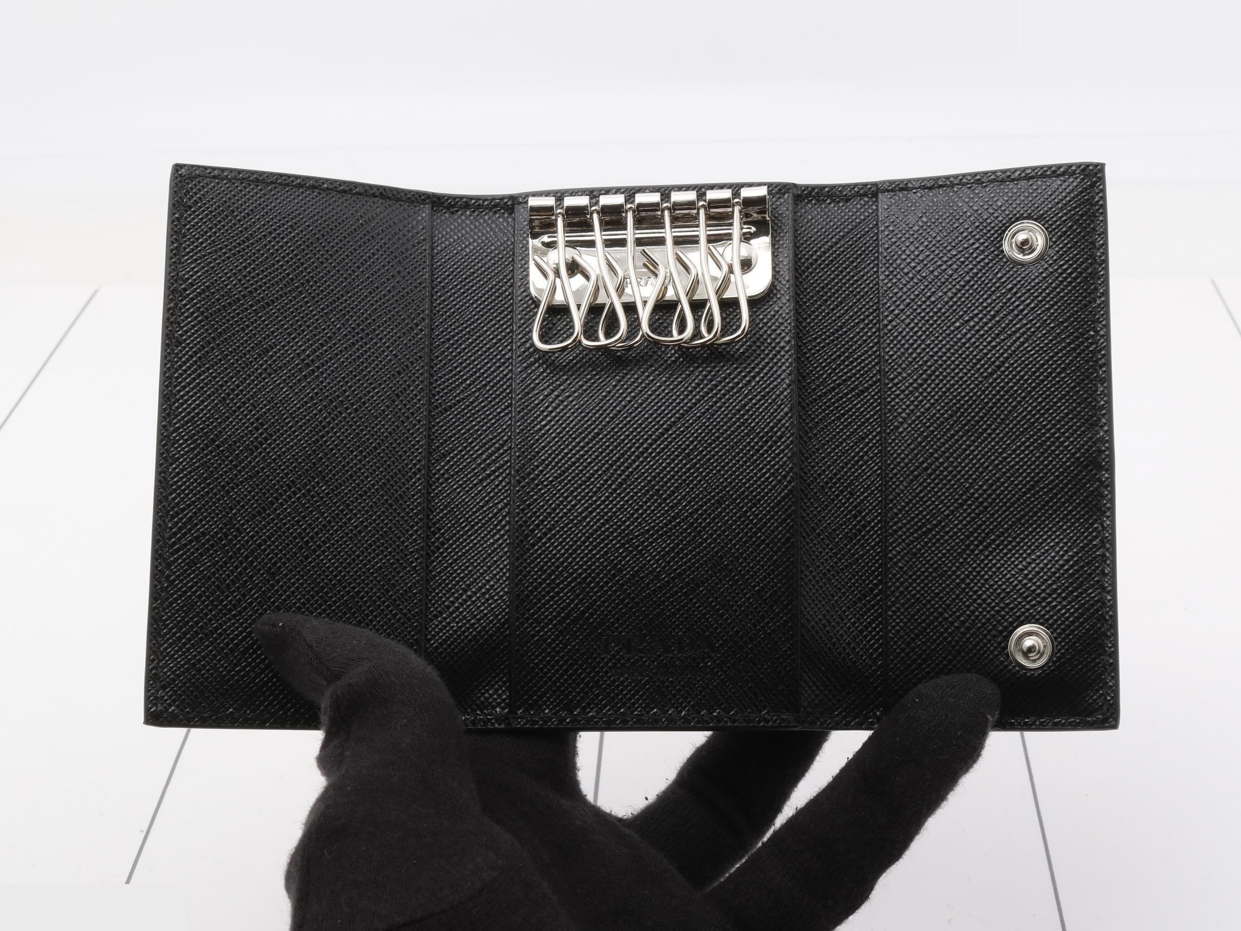 Key Case, 6 Hooks, Black, Saffiano Leather — view 4