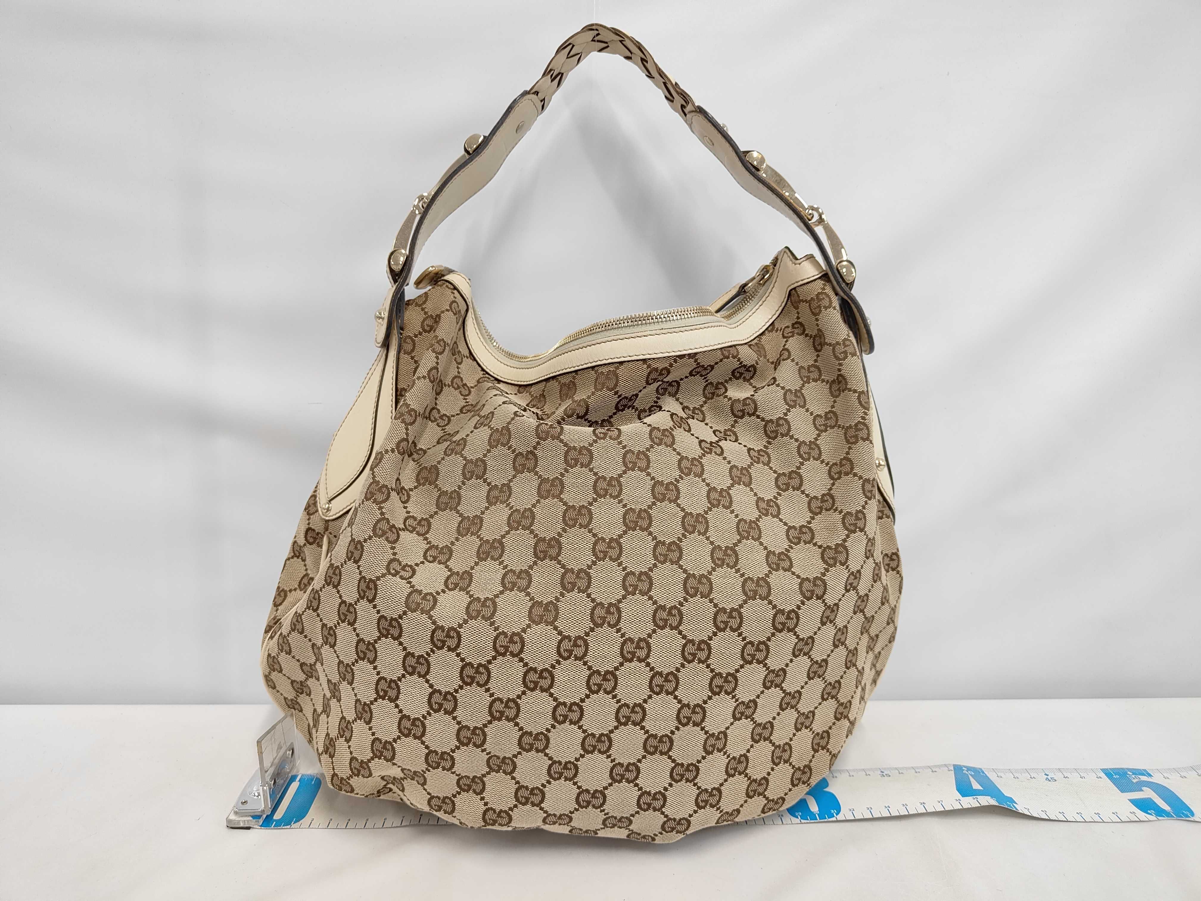 White Canvas GG Monogram Studded Pea Shoulder Bag (Handbag) — view 2