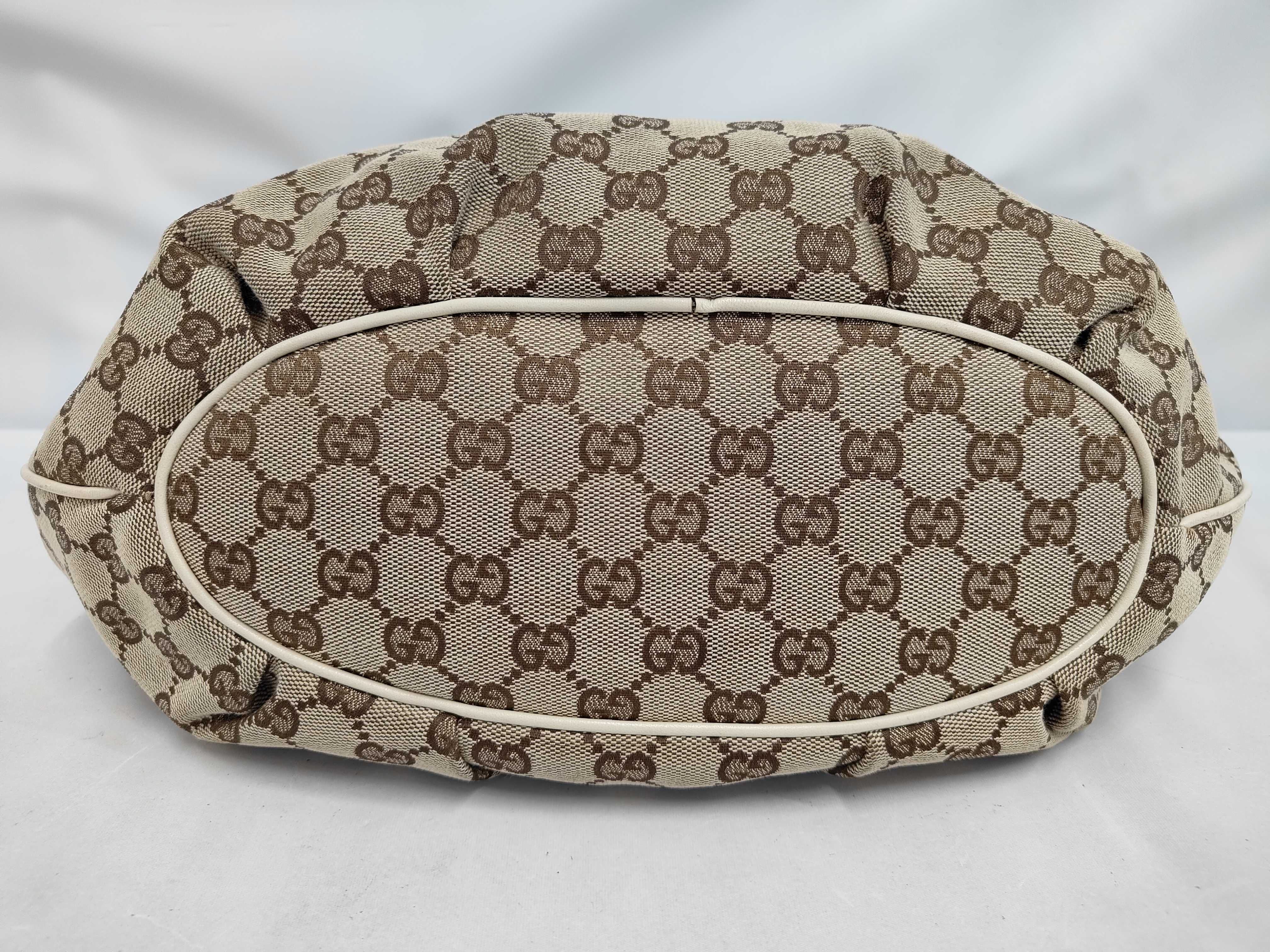 White Canvas GG Monogram Studded Pea Shoulder Bag (Handbag) — view 4
