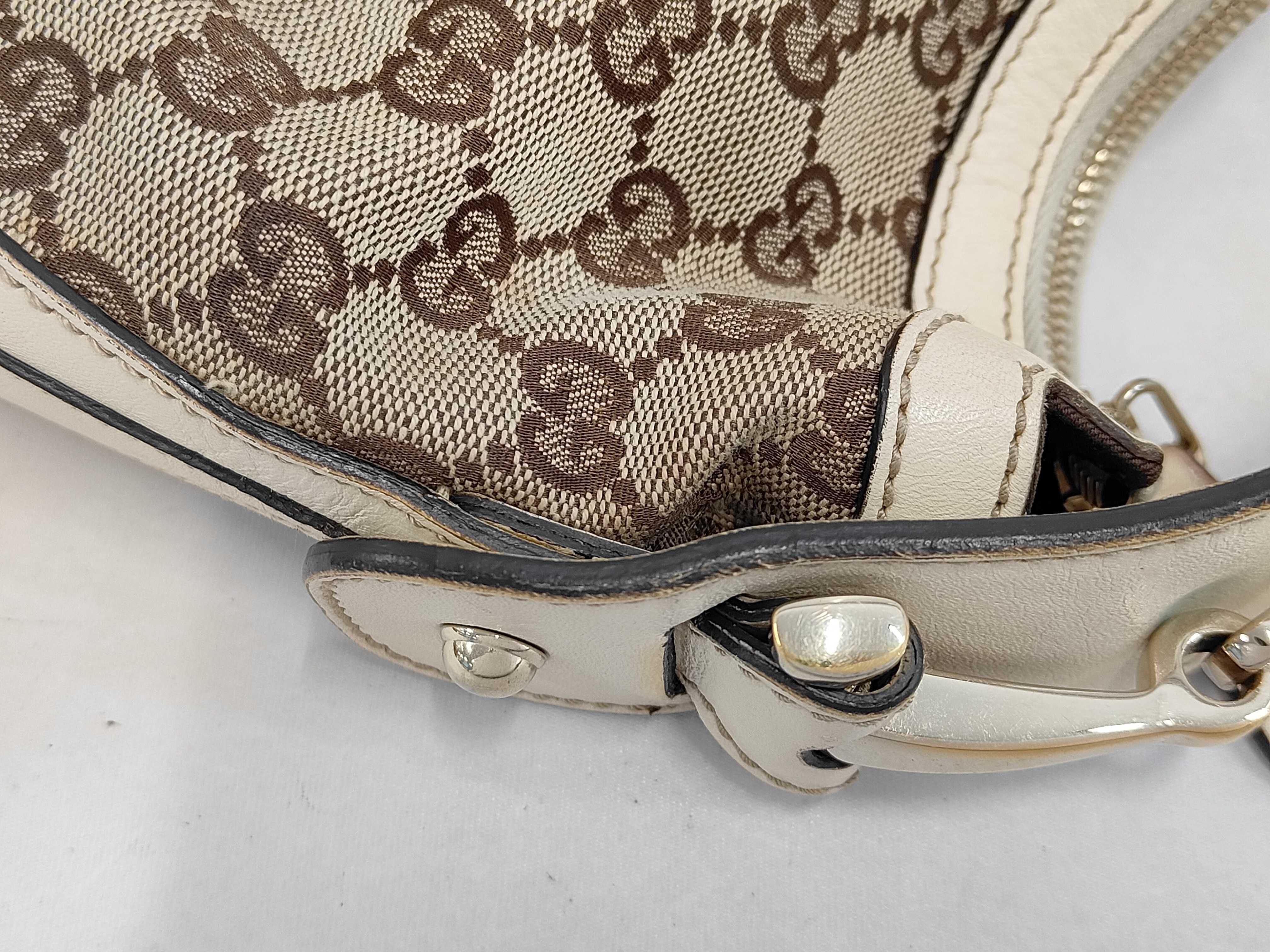 White Canvas GG Monogram Studded Pea Shoulder Bag (Handbag) — view 6