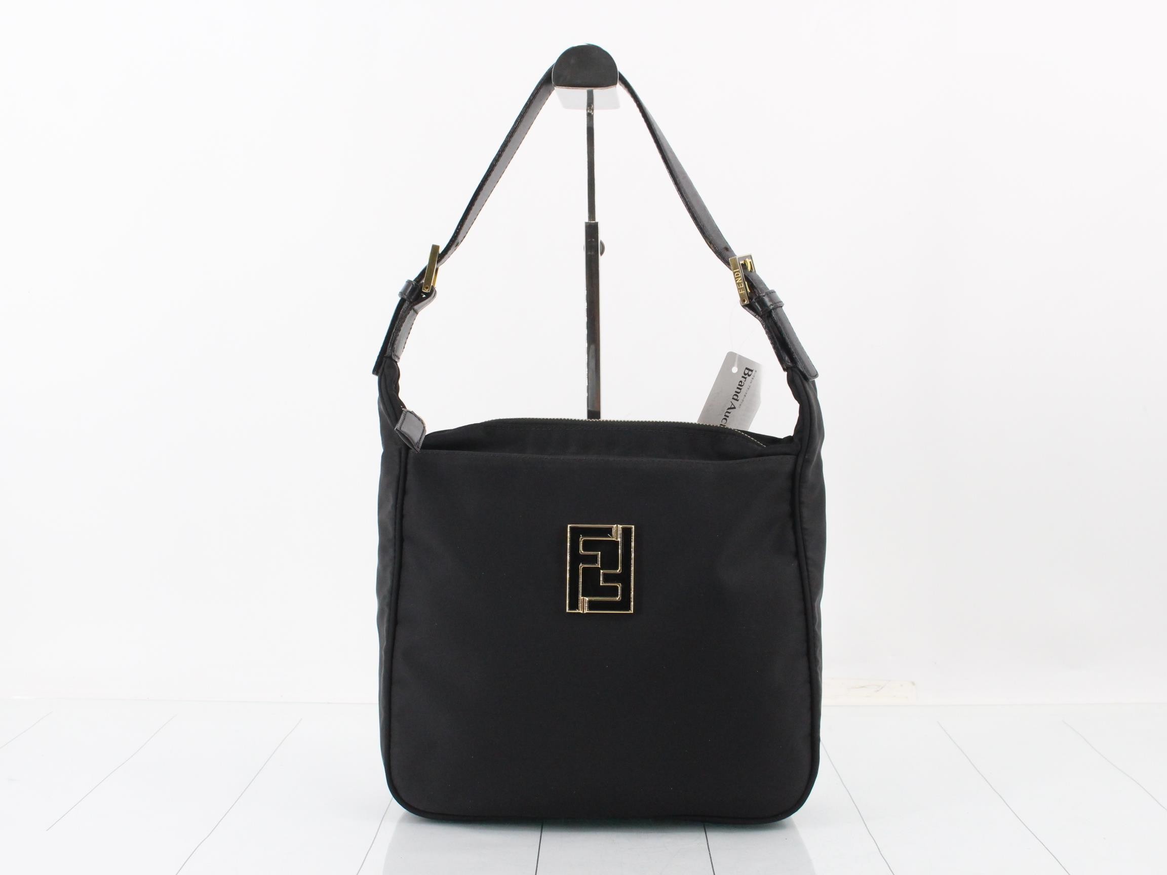 Shoulder bag, nylon/leather, black