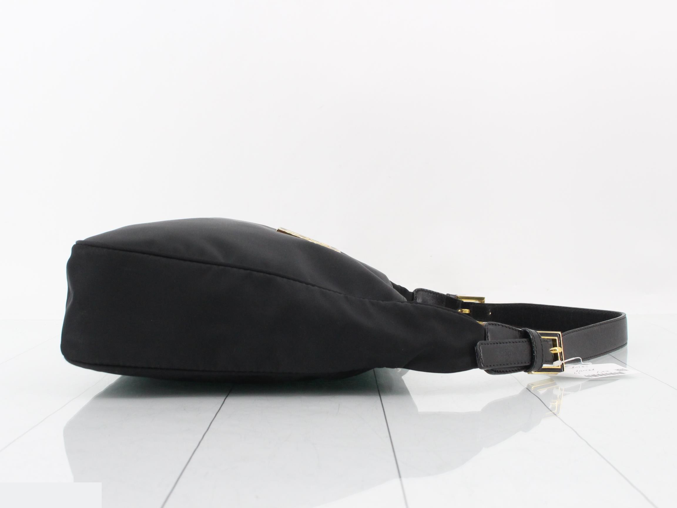 Shoulder bag, nylon/leather, black — view 3