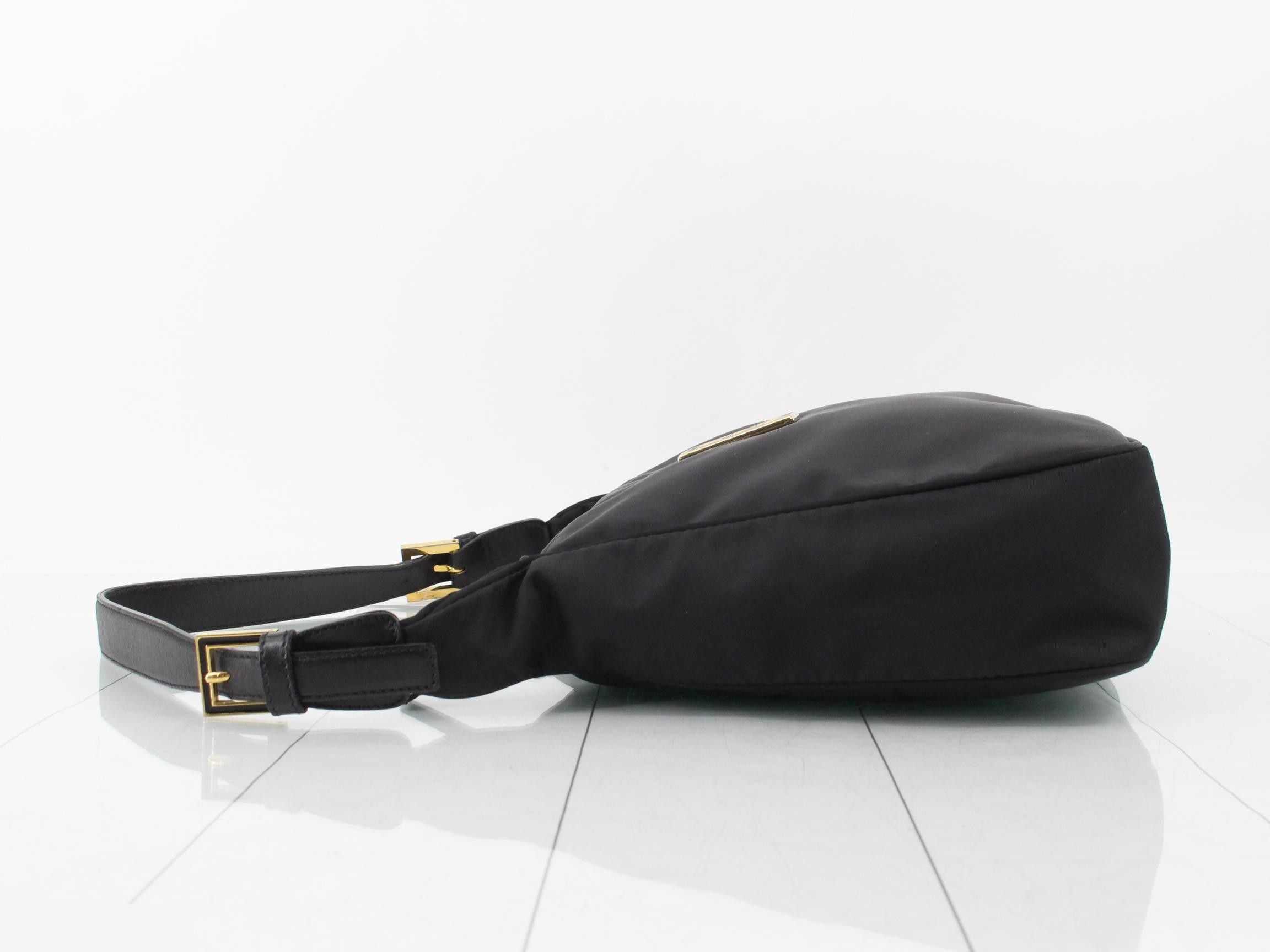 Shoulder bag, nylon/leather, black — view 4