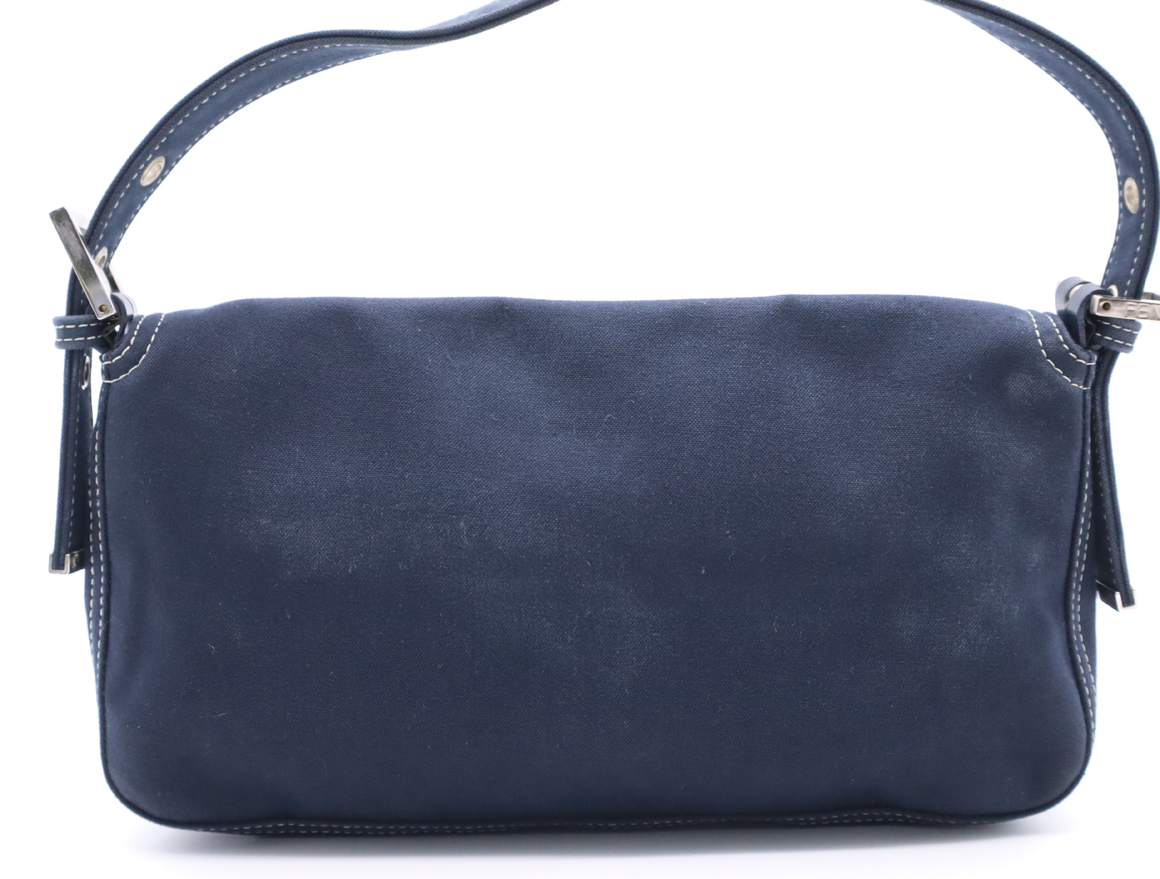 26424 Canvas Mamma Baguette Semi-Shoulder Bag with Zucca Logo, Navy Shoulder Bag — view 2