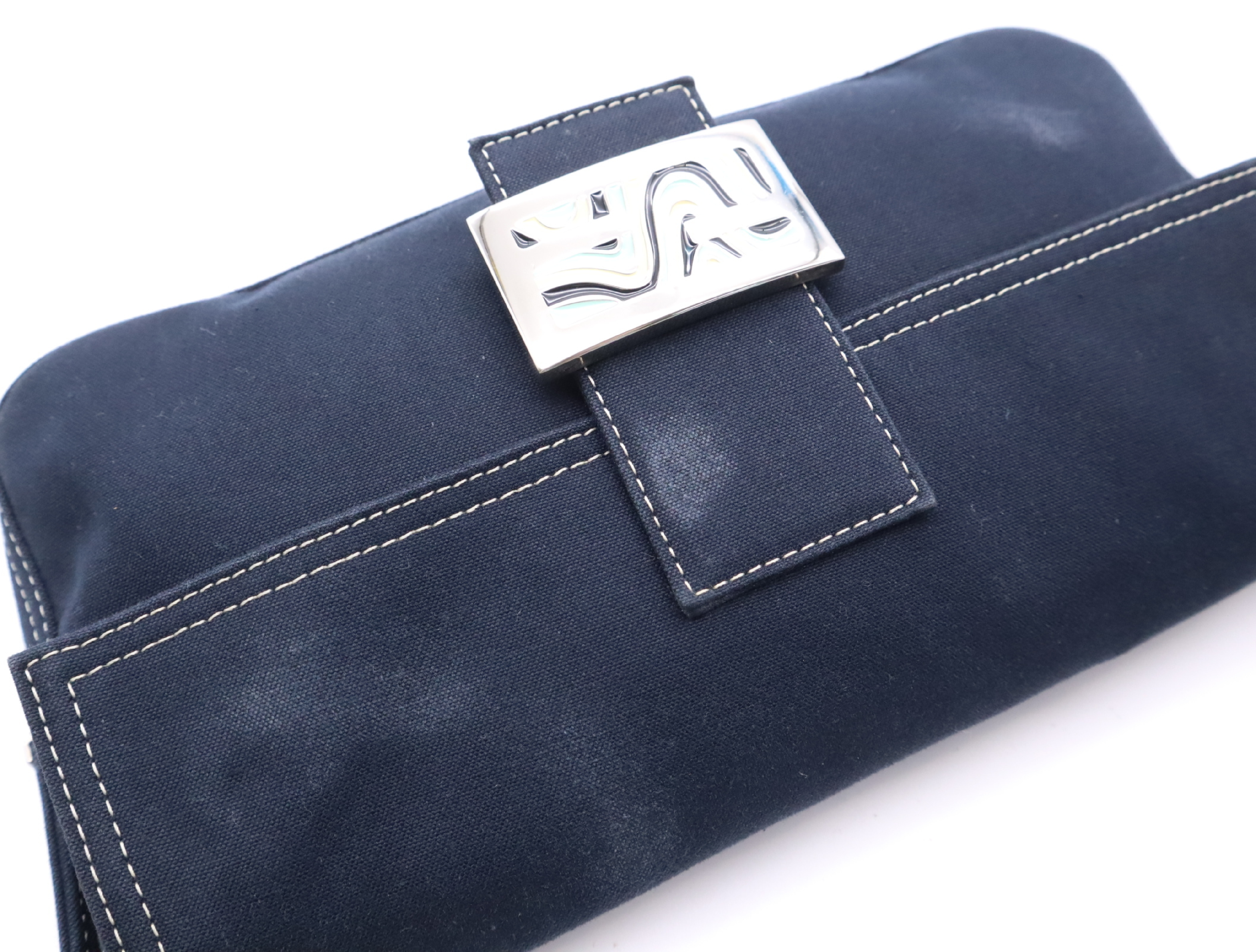 26424 Canvas Mamma Baguette Semi-Shoulder Bag with Zucca Logo, Navy Shoulder Bag — view 11