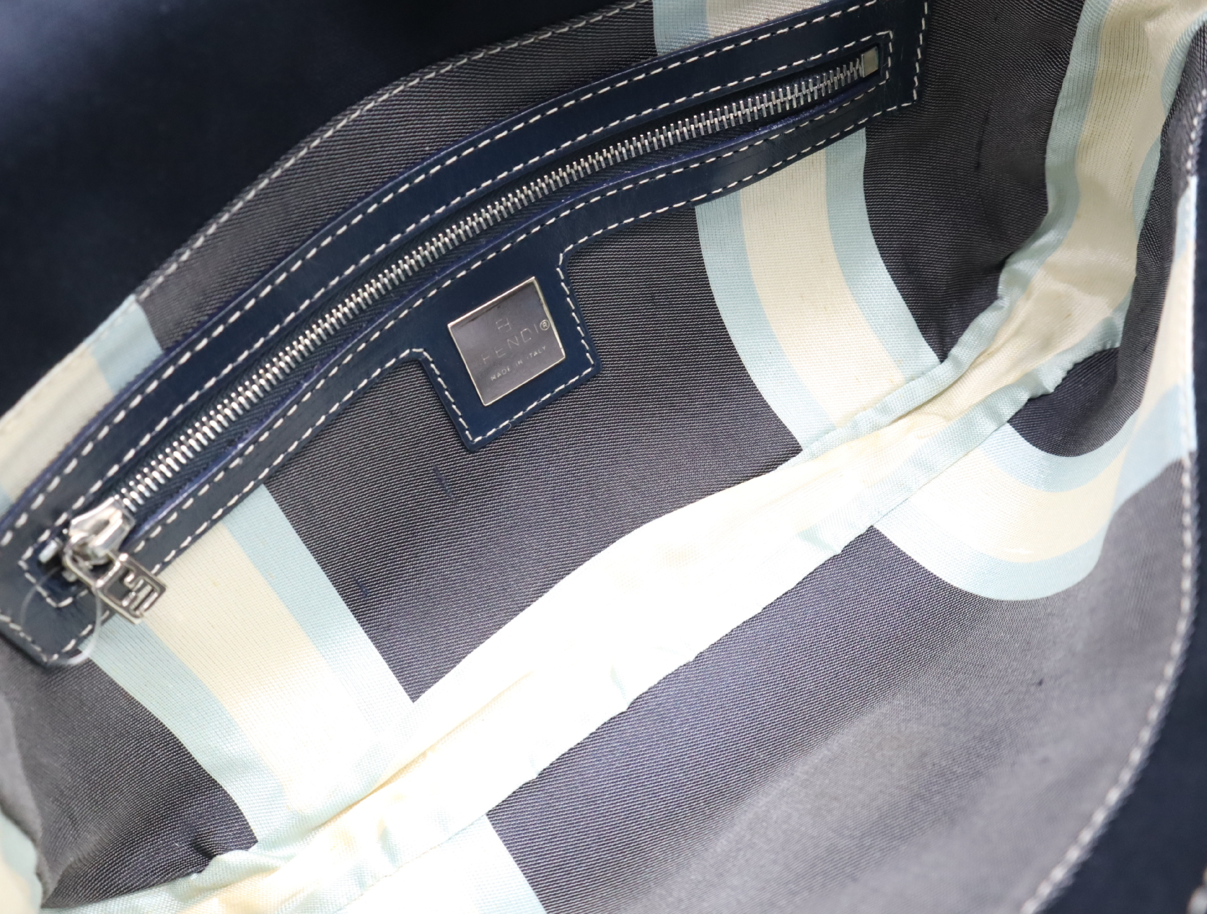 26424 Canvas Mamma Baguette Semi-Shoulder Bag with Zucca Logo, Navy Shoulder Bag — view 13