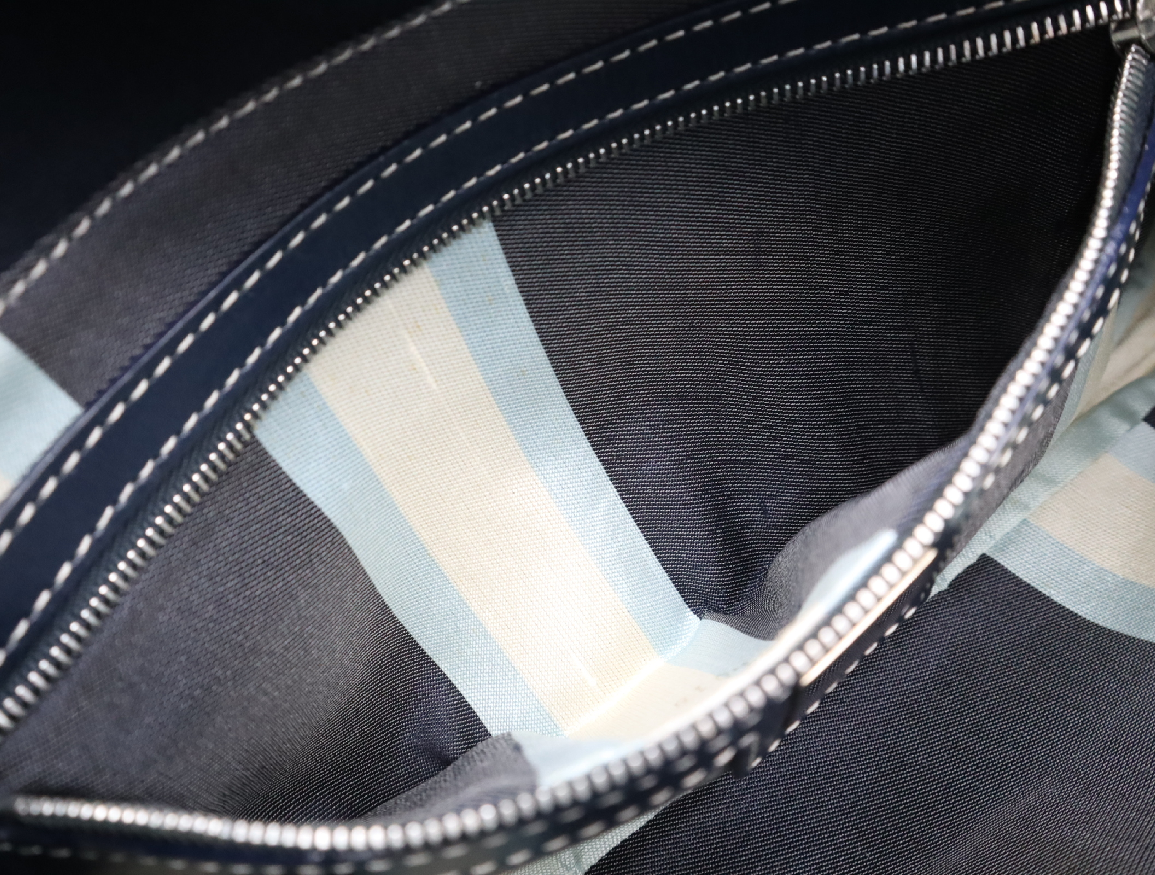 26424 Canvas Mamma Baguette Semi-Shoulder Bag with Zucca Logo, Navy Shoulder Bag — view 14