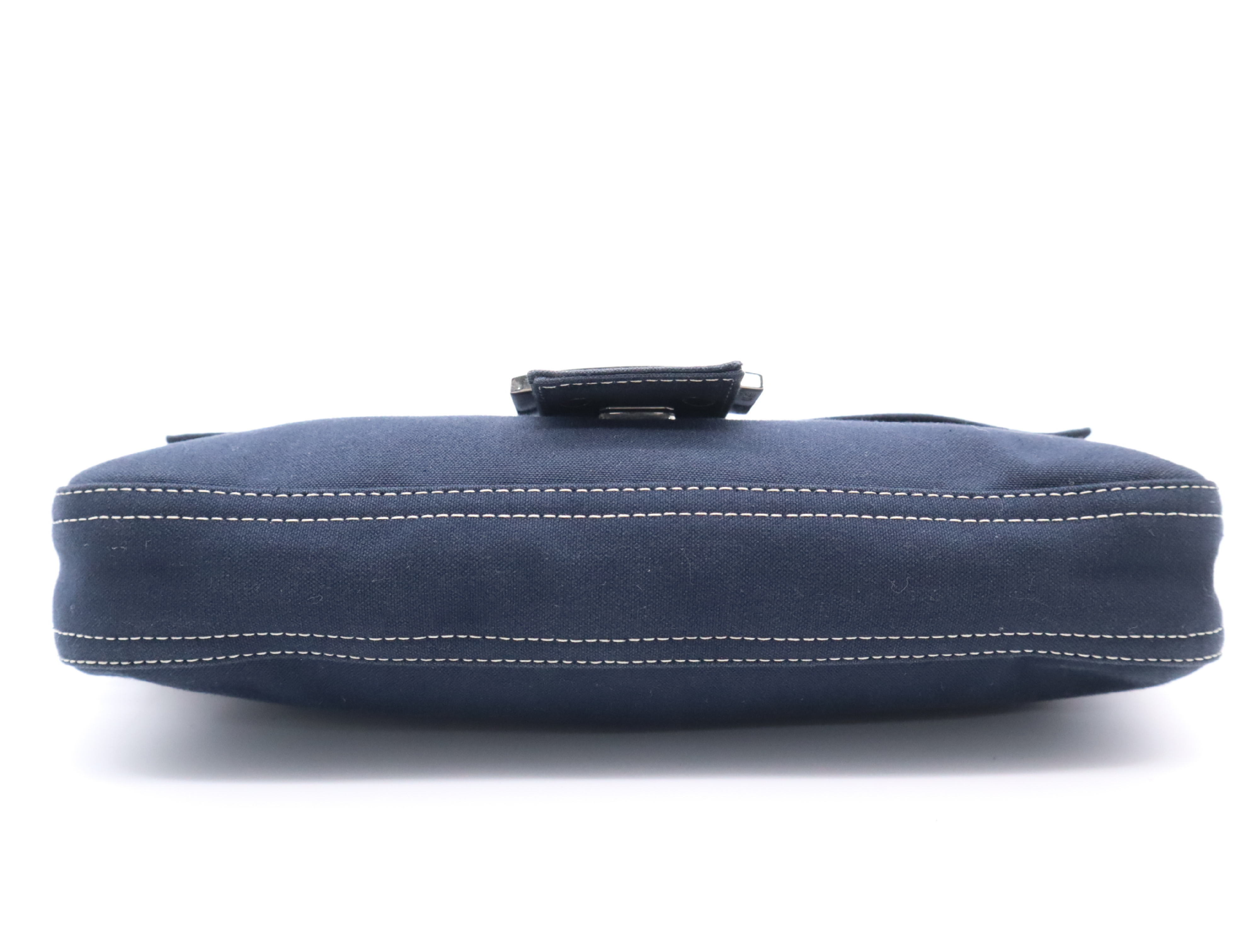 26424 Canvas Mamma Baguette Semi-Shoulder Bag with Zucca Logo, Navy Shoulder Bag — view 4