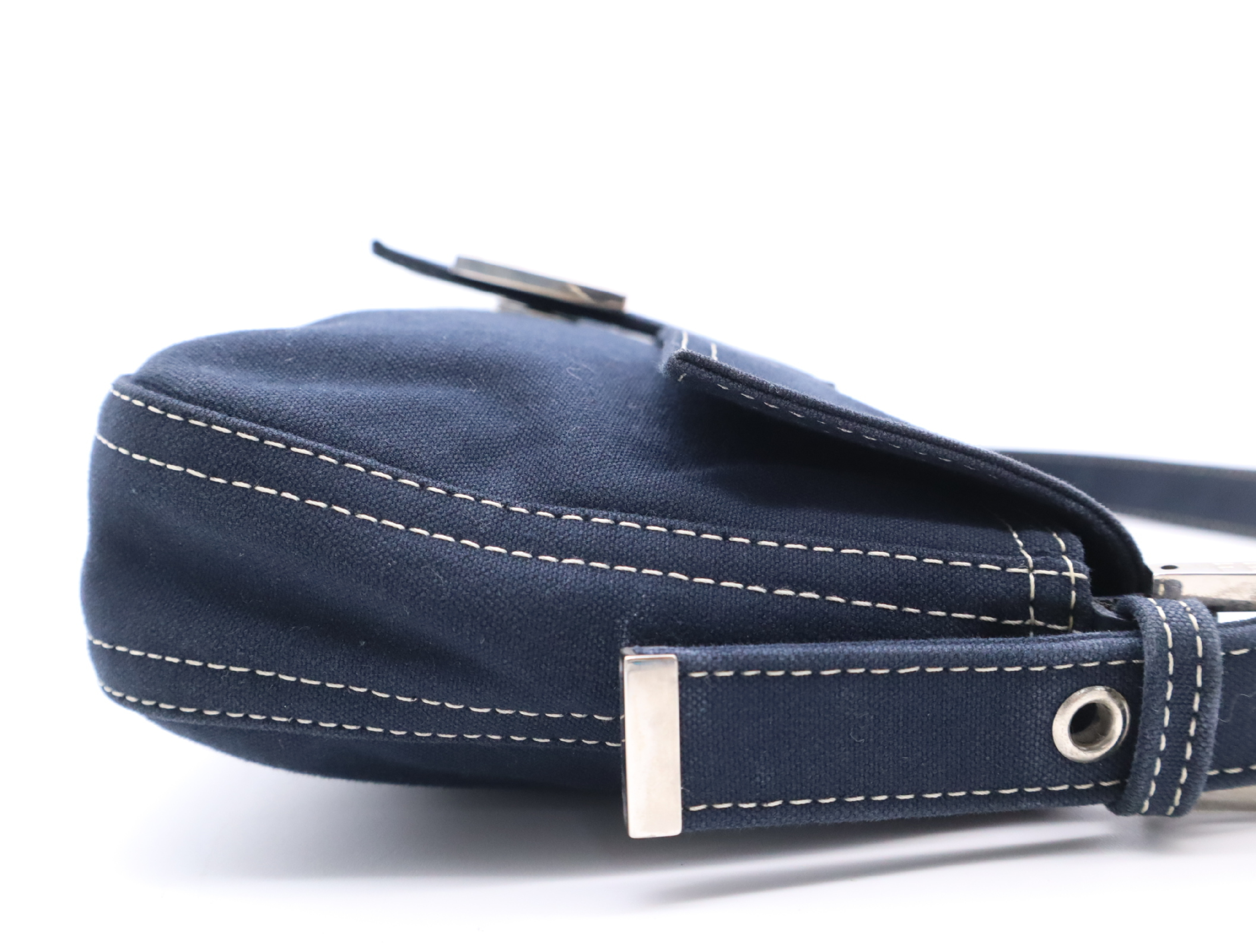 26424 Canvas Mamma Baguette Semi-Shoulder Bag with Zucca Logo, Navy Shoulder Bag — view 5