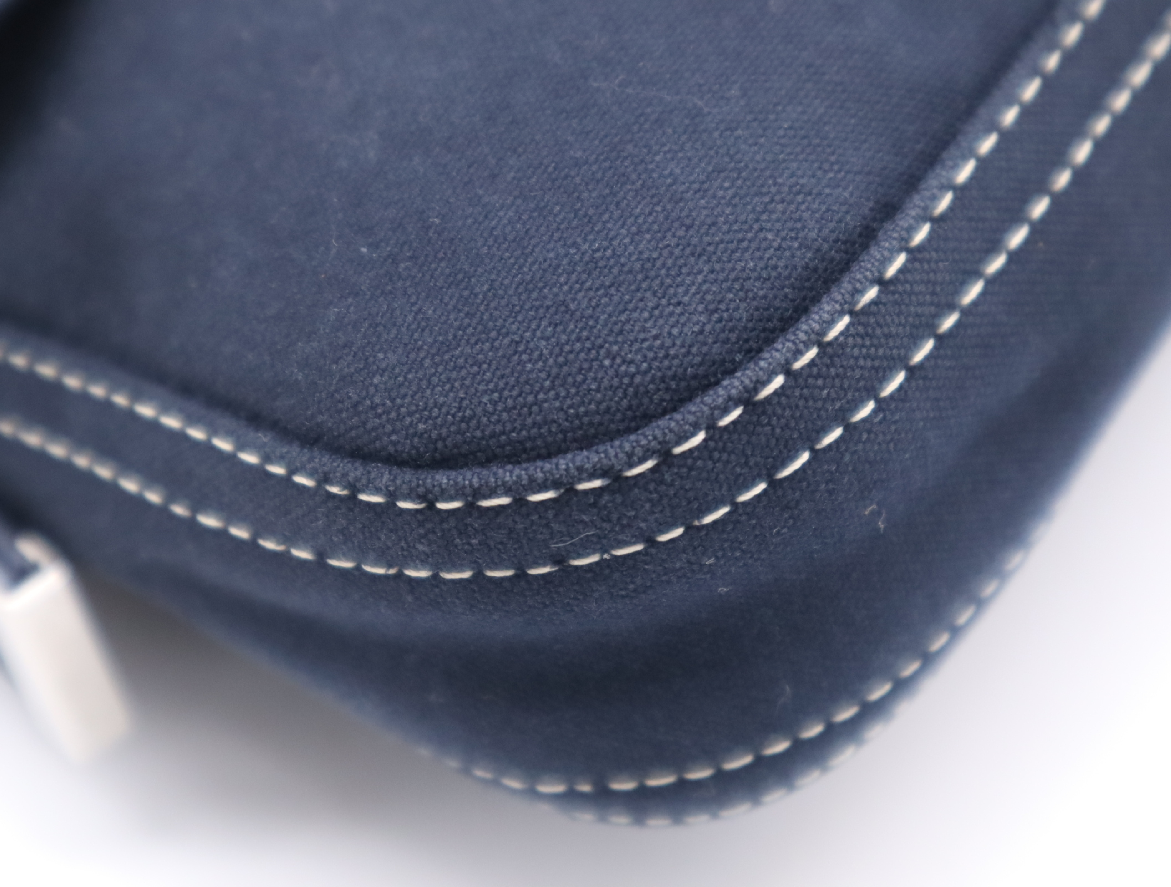 26424 Canvas Mamma Baguette Semi-Shoulder Bag with Zucca Logo, Navy Shoulder Bag — view 6