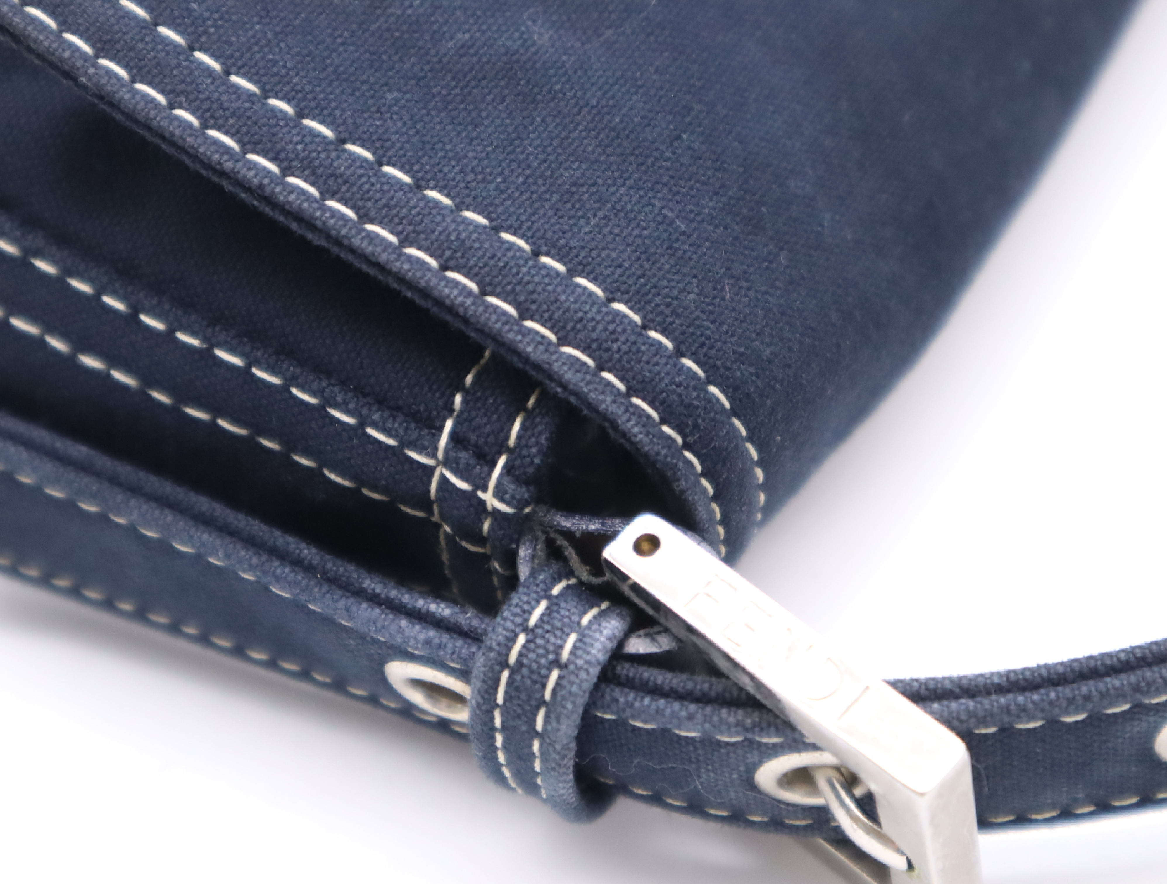 26424 Canvas Mamma Baguette Semi-Shoulder Bag with Zucca Logo, Navy Shoulder Bag — view 8