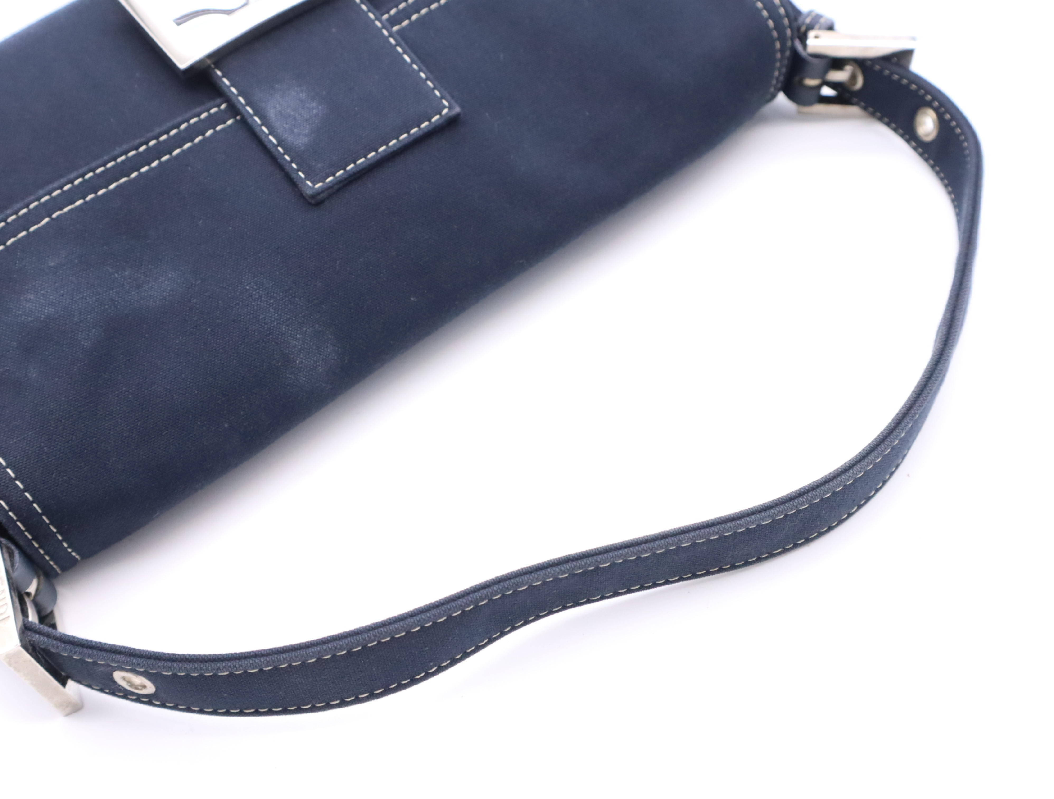 26424 Canvas Mamma Baguette Semi-Shoulder Bag with Zucca Logo, Navy Shoulder Bag — view 10