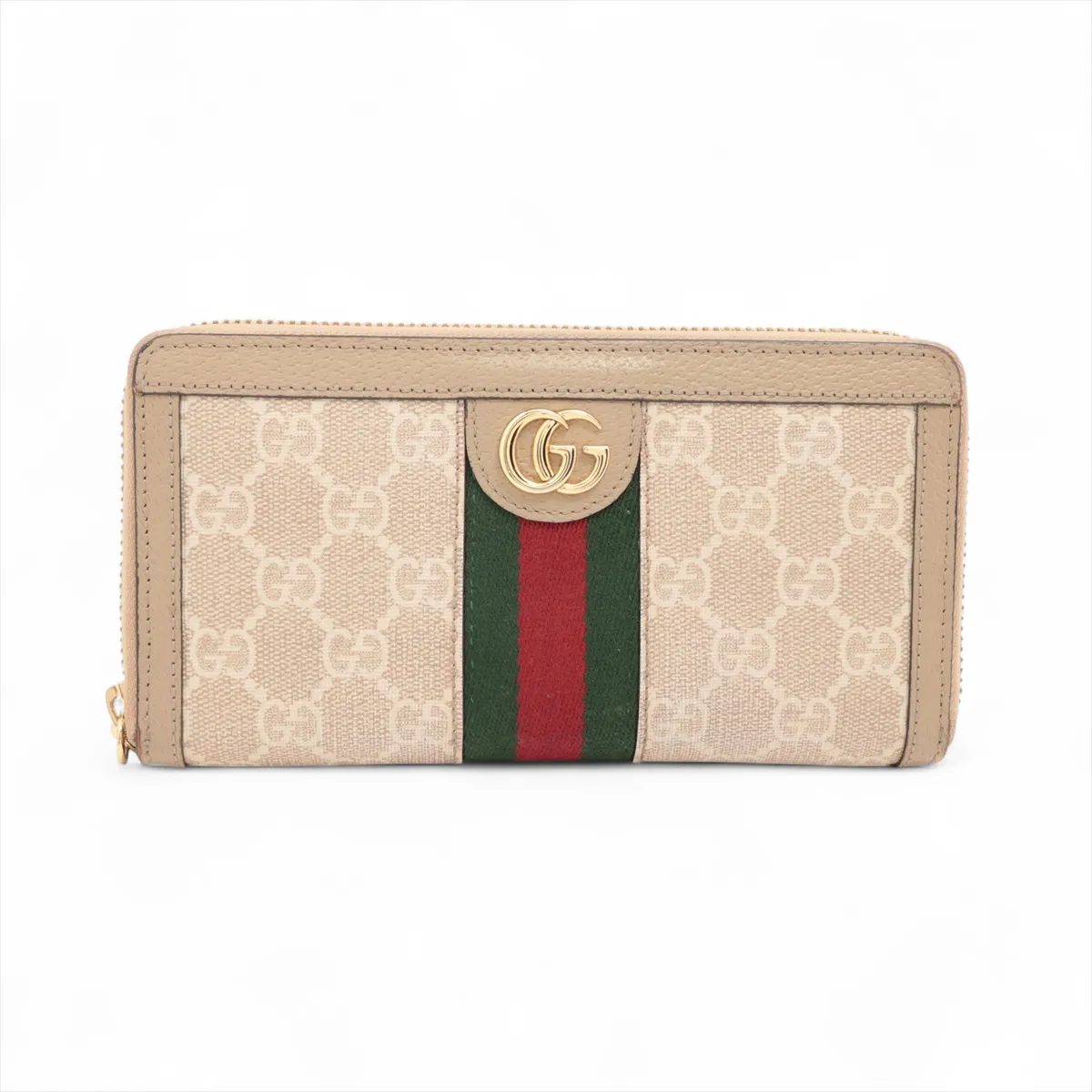 GG Supreme 523154 PVC x Leather Round Zip Wallet, Ivory