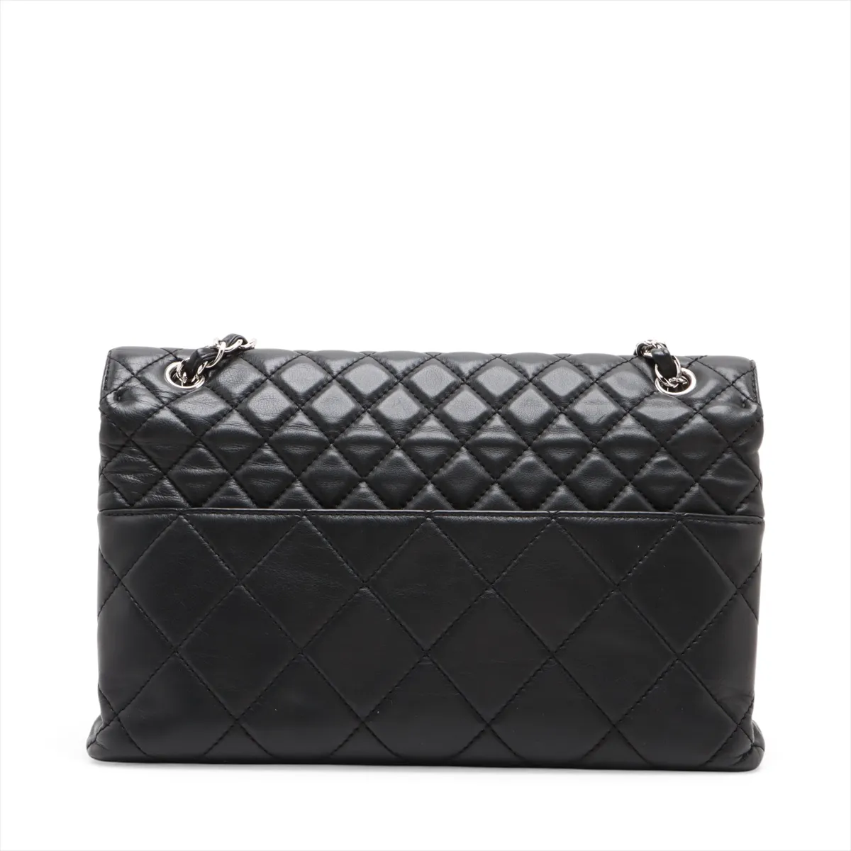 Large Matelassé Lambskin Single Flap Double Chain Bag, Black with Silver Hardware, 14643209, Series 14 — view 2