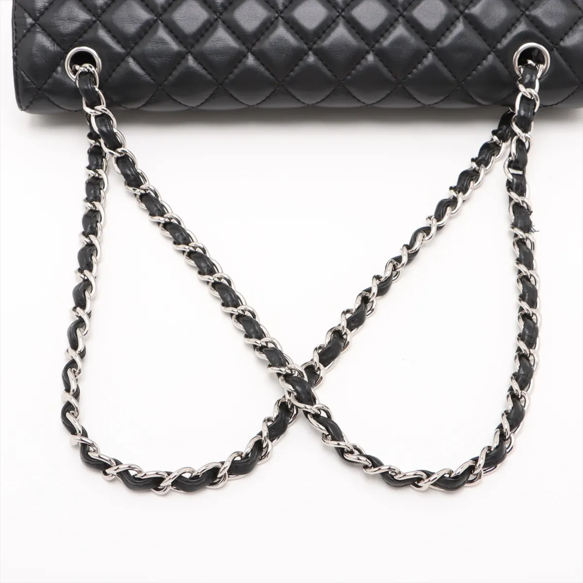 Large Matelassé Lambskin Single Flap Double Chain Bag, Black with Silver Hardware, 14643209, Series 14 — view 5