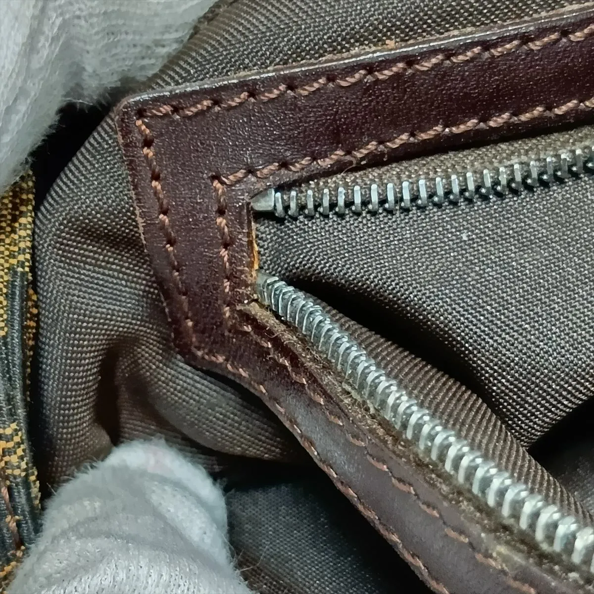 Zucca Mamma Bucket Canvas x Leather Shoulder Bag, Brown — view 13