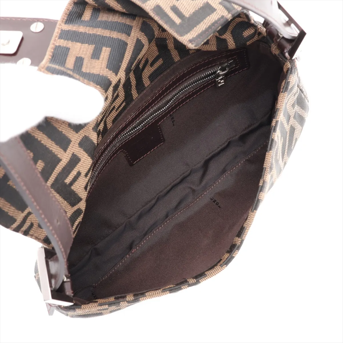 Zucca Mamma Bucket Canvas x Leather Shoulder Bag, Brown — view 7