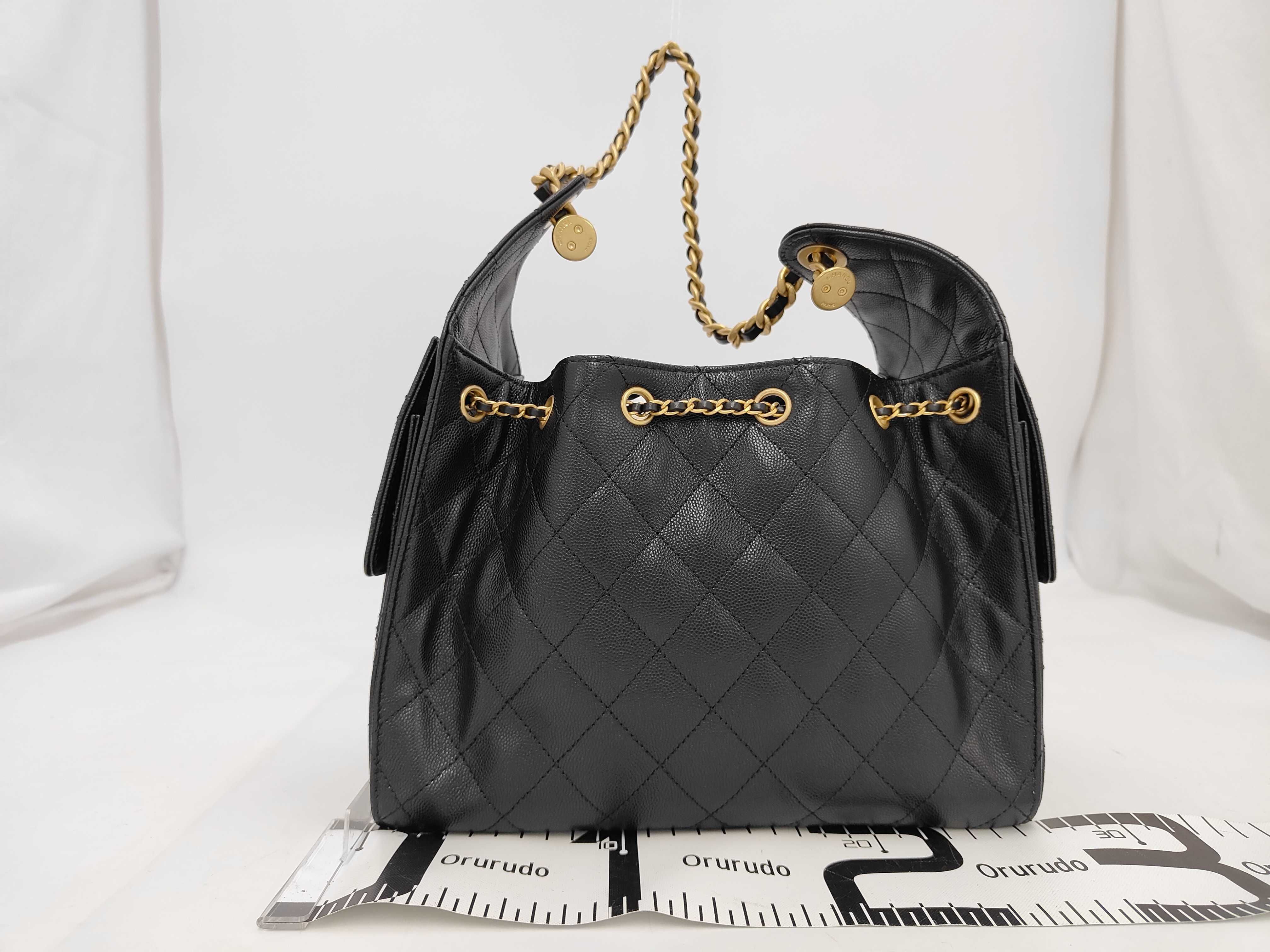 25 Small Caviar Leather Black Shoulder Bag with Serial Number Plate — view 2